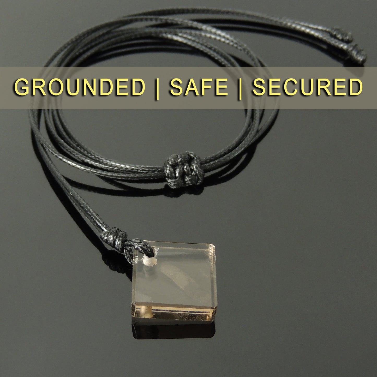 Smoky Quartz Diamond Shape Pendant Necklace | Root Chakra Healing | Best Handmade Gift For Men Women | Jewelry Adjustable Rope