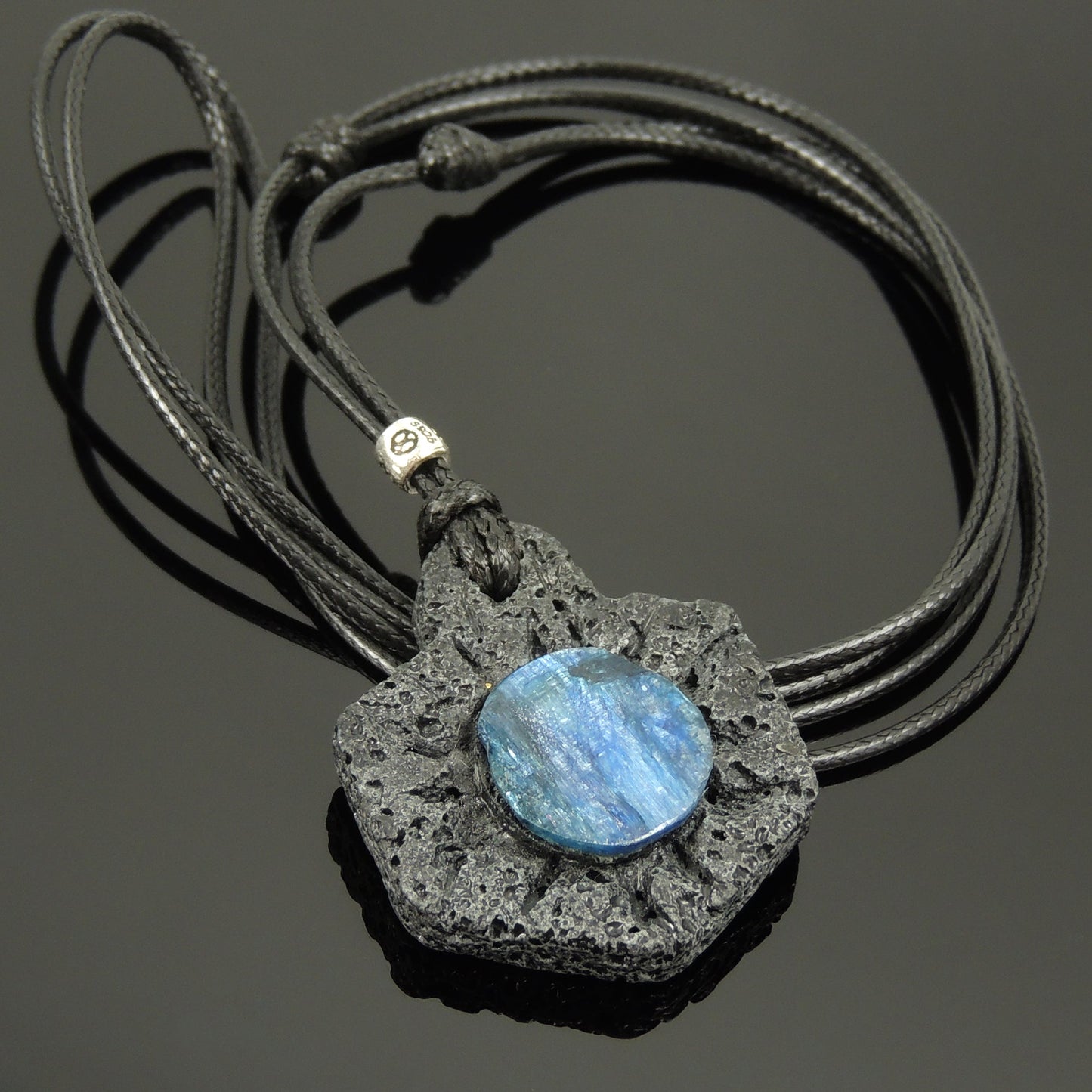 Fashion Necklace Blue Kyanite Lava Rock Pendant Amulet For Grounding Energy Chakra Healing