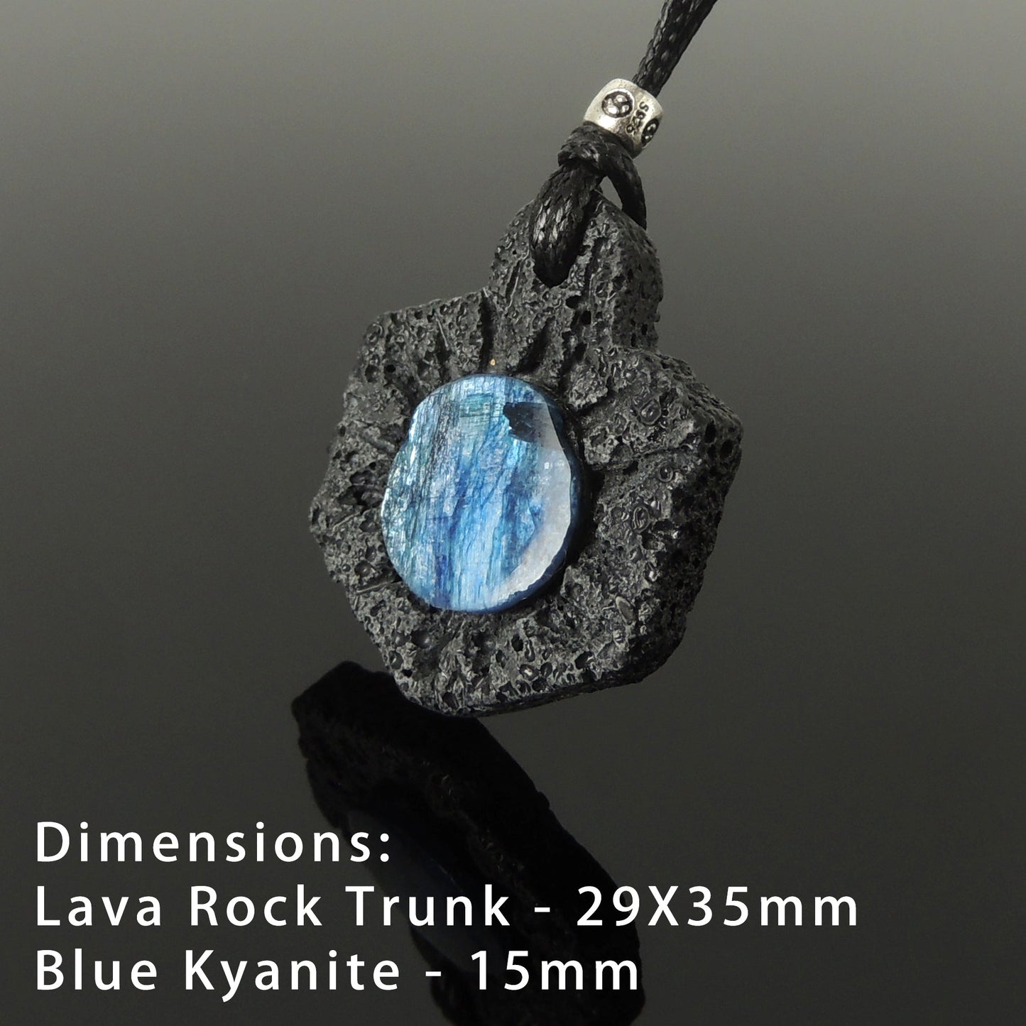 Fashion Necklace Blue Kyanite Lava Rock Pendant Amulet For Grounding Energy Chakra Healing