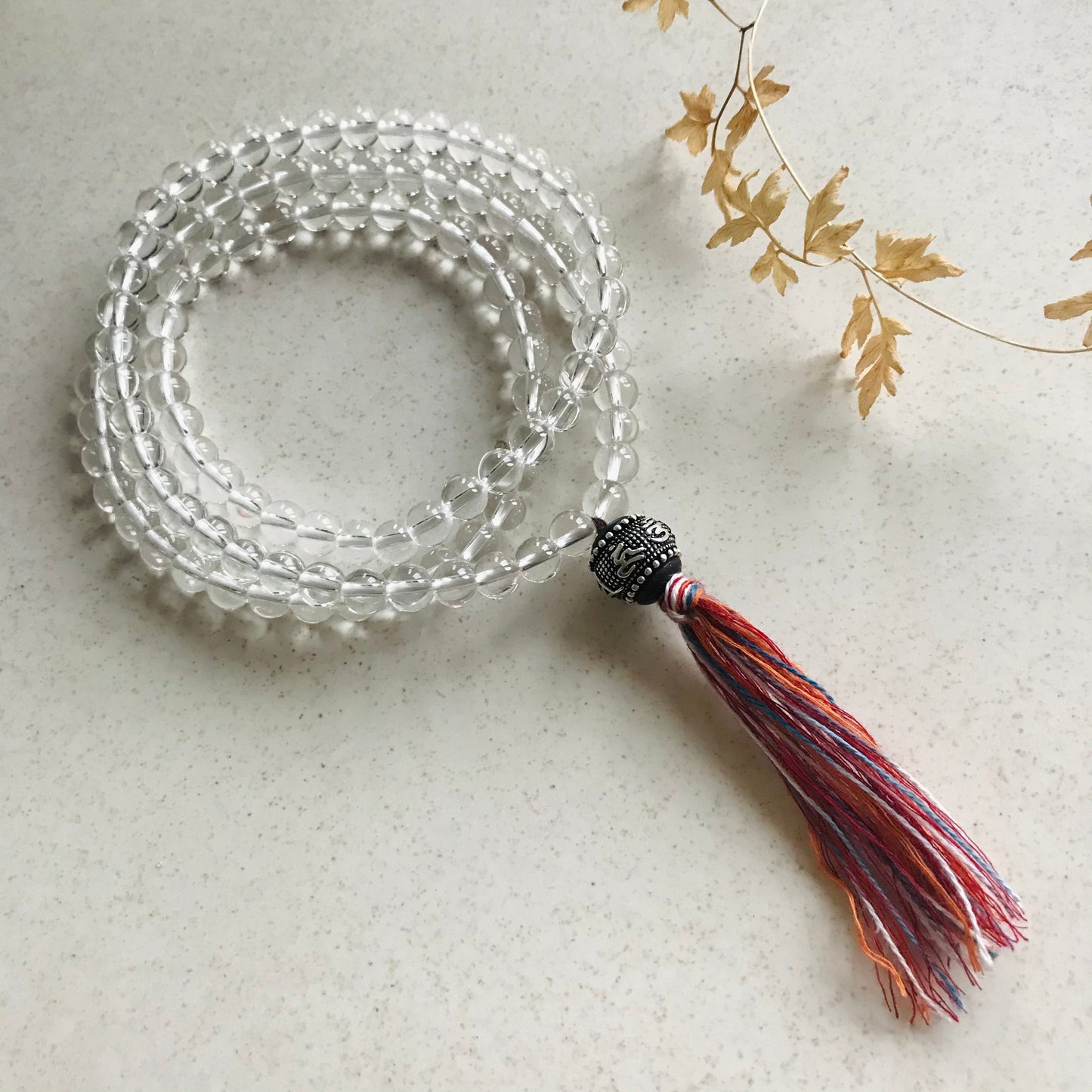 108 Prayer Beads 6Mm Natural Clear Quartz | Elastic Beaded Necklace Handmade Jewelry With Ebony Wood Sterling Silver Bead | Healing Stone Mala Meditation