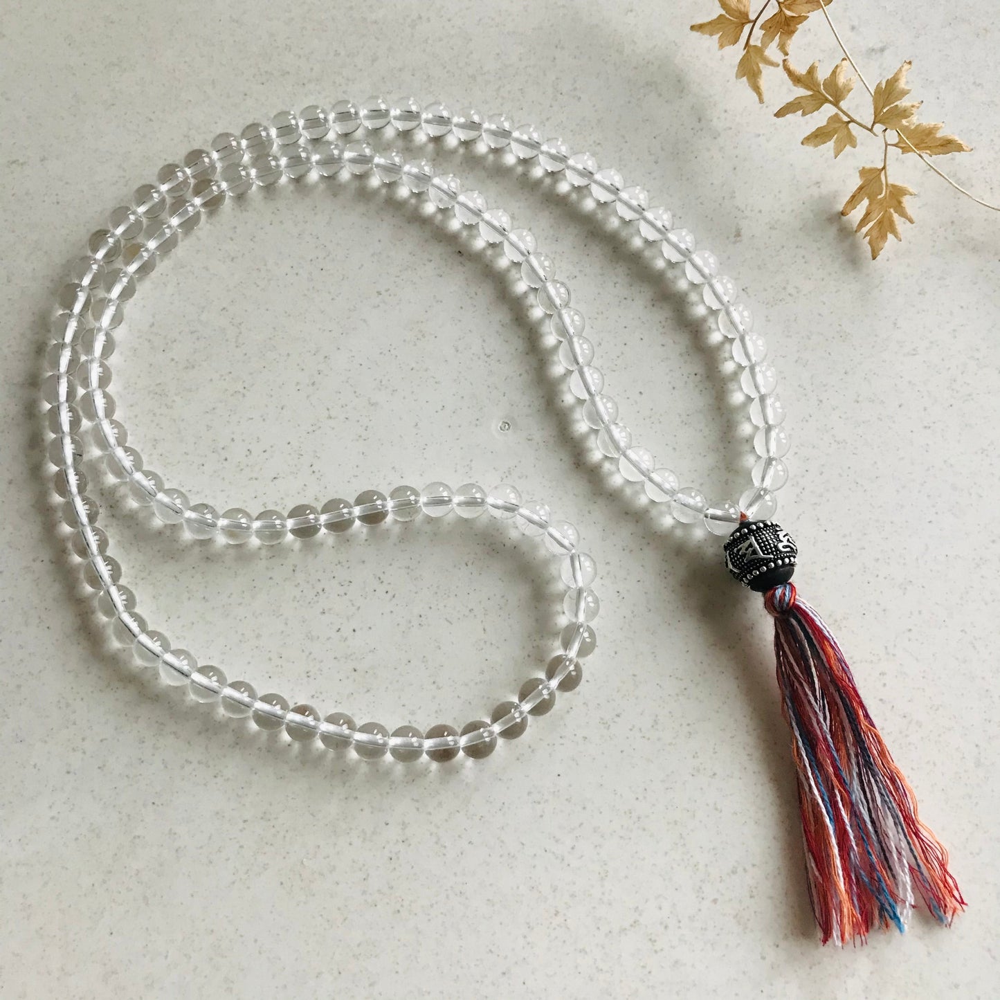 108 Prayer Beads 6Mm Natural Clear Quartz | Elastic Beaded Necklace Handmade Jewelry With Ebony Wood Sterling Silver Bead | Healing Stone Mala Meditation