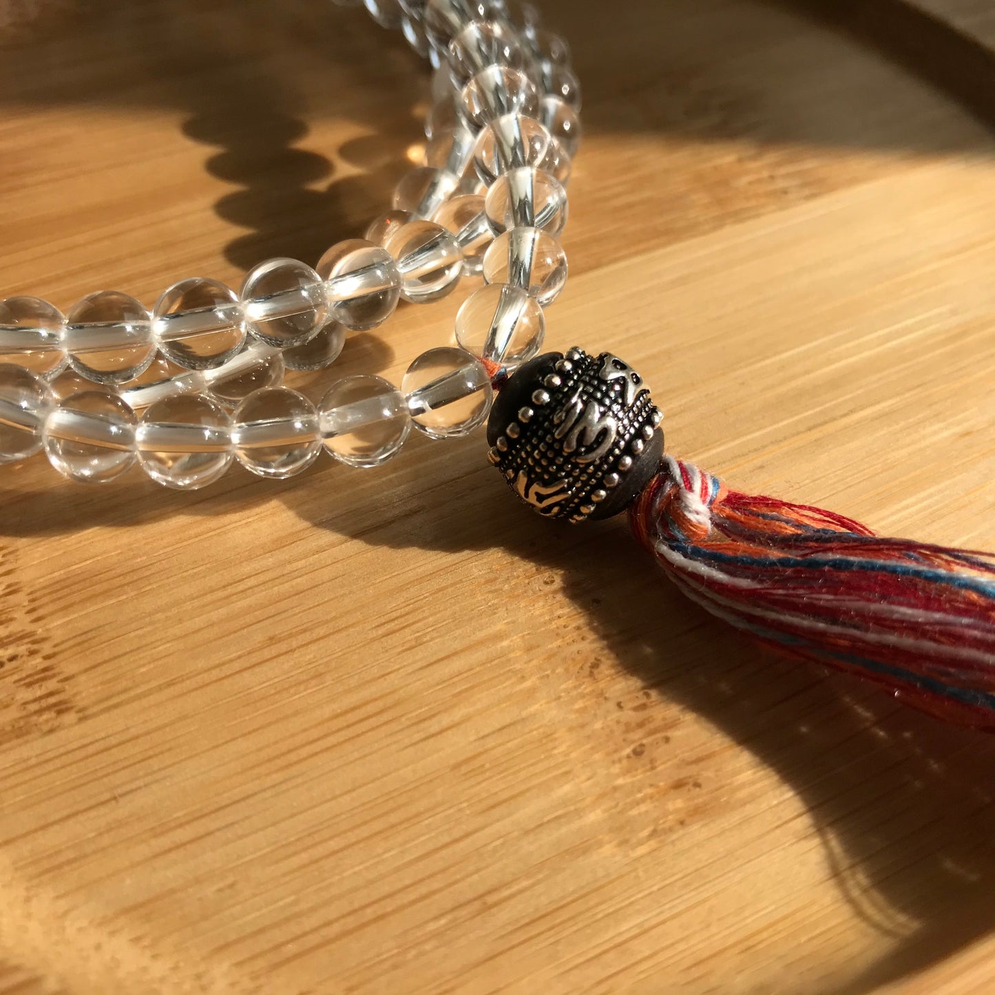 108 Prayer Beads 6Mm Natural Clear Quartz | Elastic Beaded Necklace Handmade Jewelry With Ebony Wood Sterling Silver Bead | Healing Stone Mala Meditation