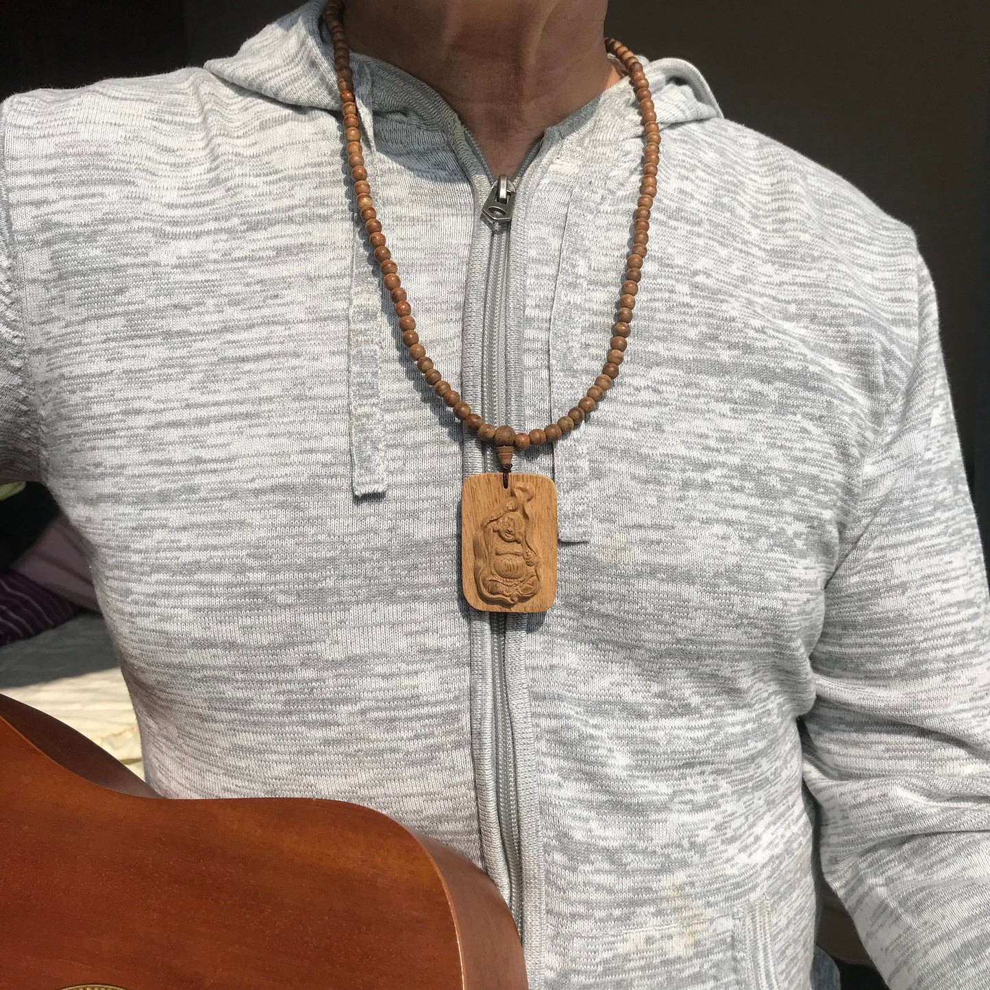 Handmade Kalimantan Agarwood Happy Maiterya Buddha Pendant Necklace Set | 108 Prayer Beads Protection Meditation Buddhism Zen
