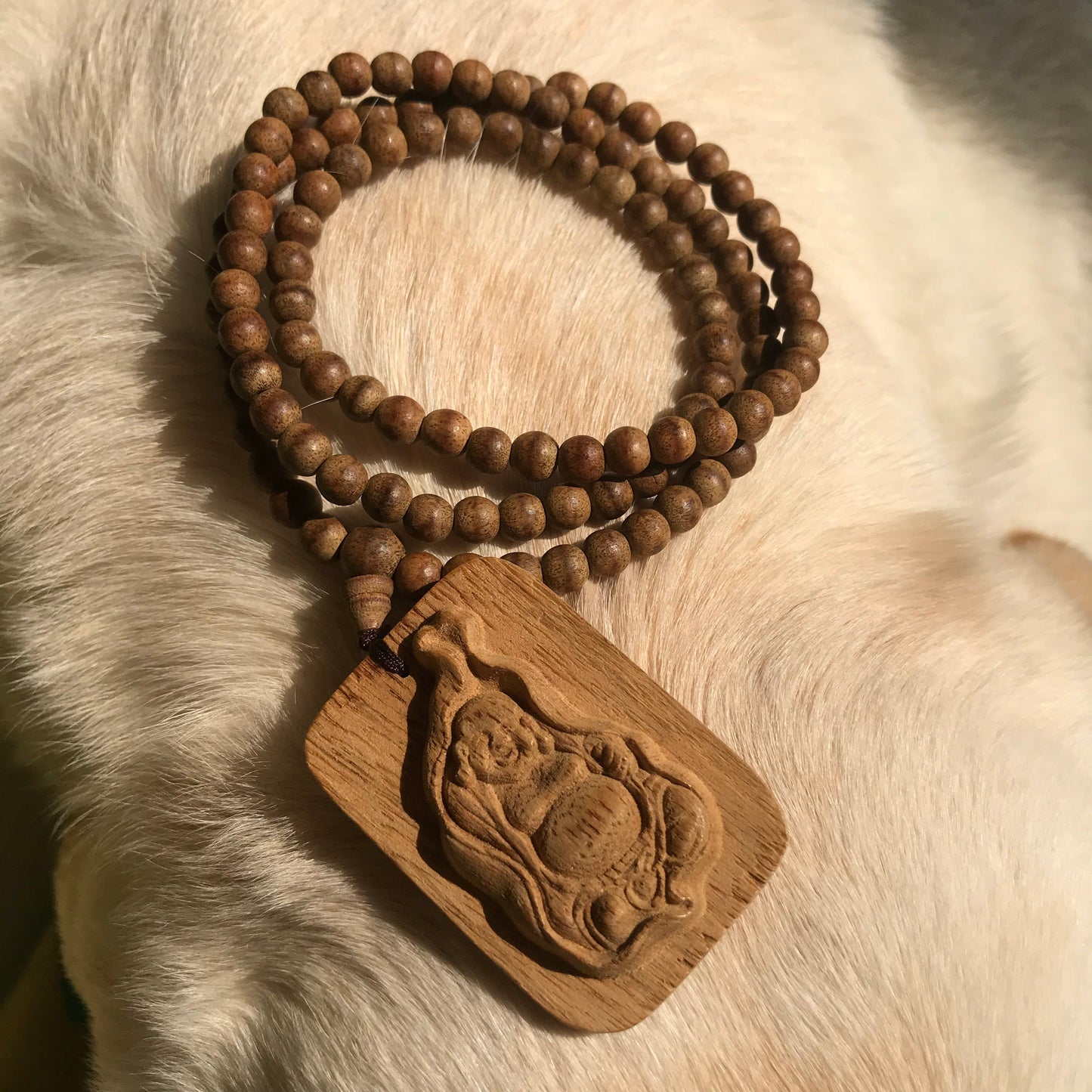 Handmade Kalimantan Agarwood Happy Maiterya Buddha Pendant Necklace Set | 108 Prayer Beads Protection Meditation Buddhism Zen