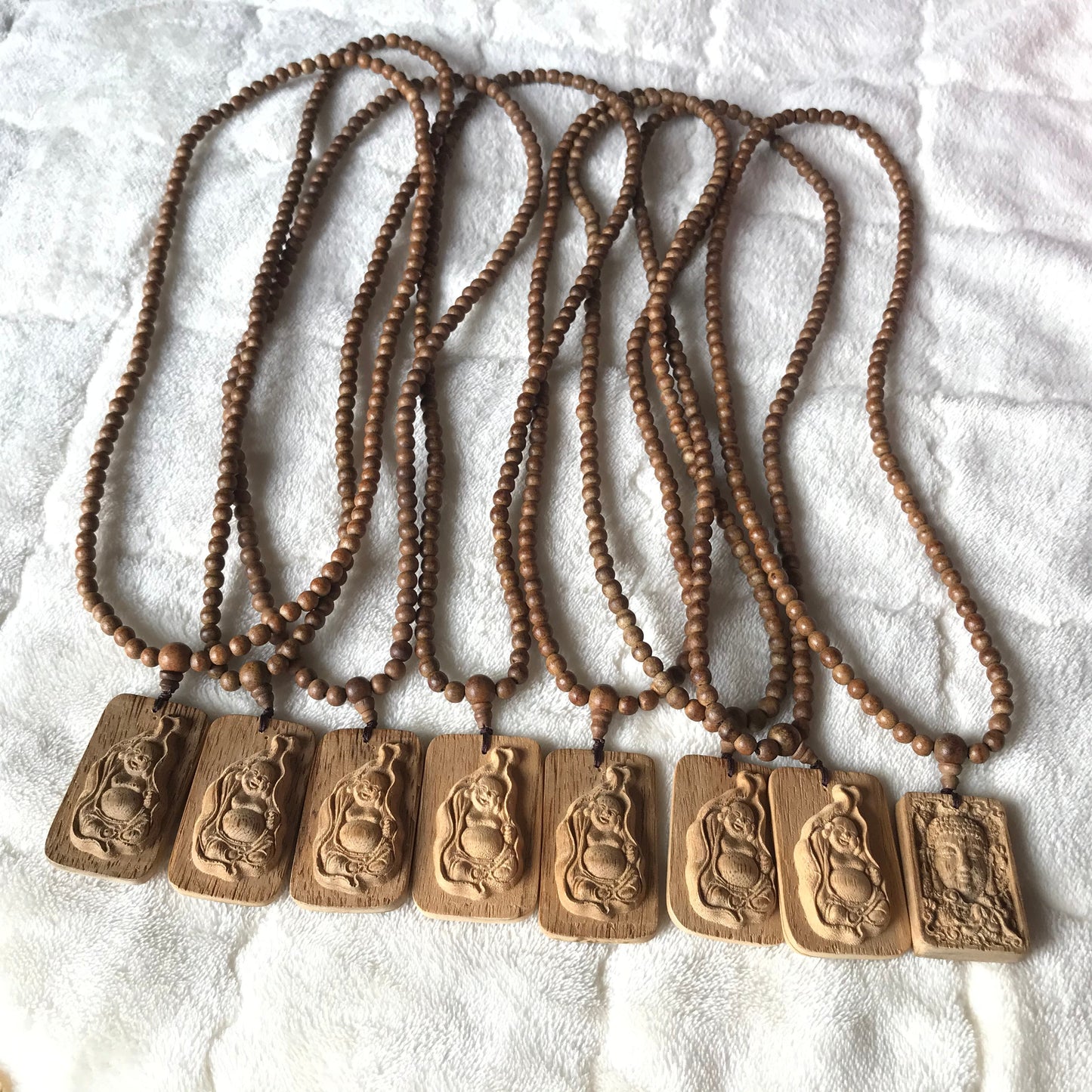 Handmade Kalimantan Agarwood Happy Maiterya Buddha Pendant Necklace Set | 108 Prayer Beads Protection Meditation Buddhism Zen