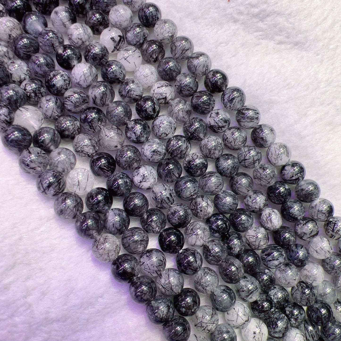 8Mm Natural Black Tourmalated Quartz Bead Strands Natural Crystal For Diy Jewelry Project