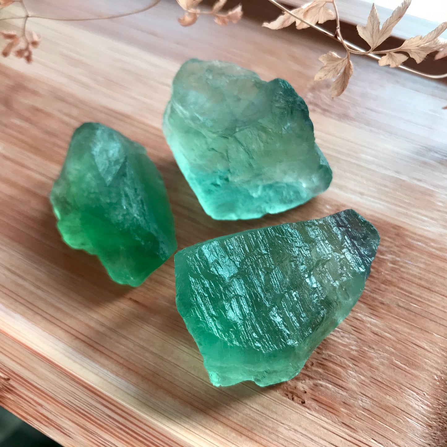 Set Of 3 Green Fluorite Crystal Gemstone Mineral | Healing Raw Stone | Holiday Gifts