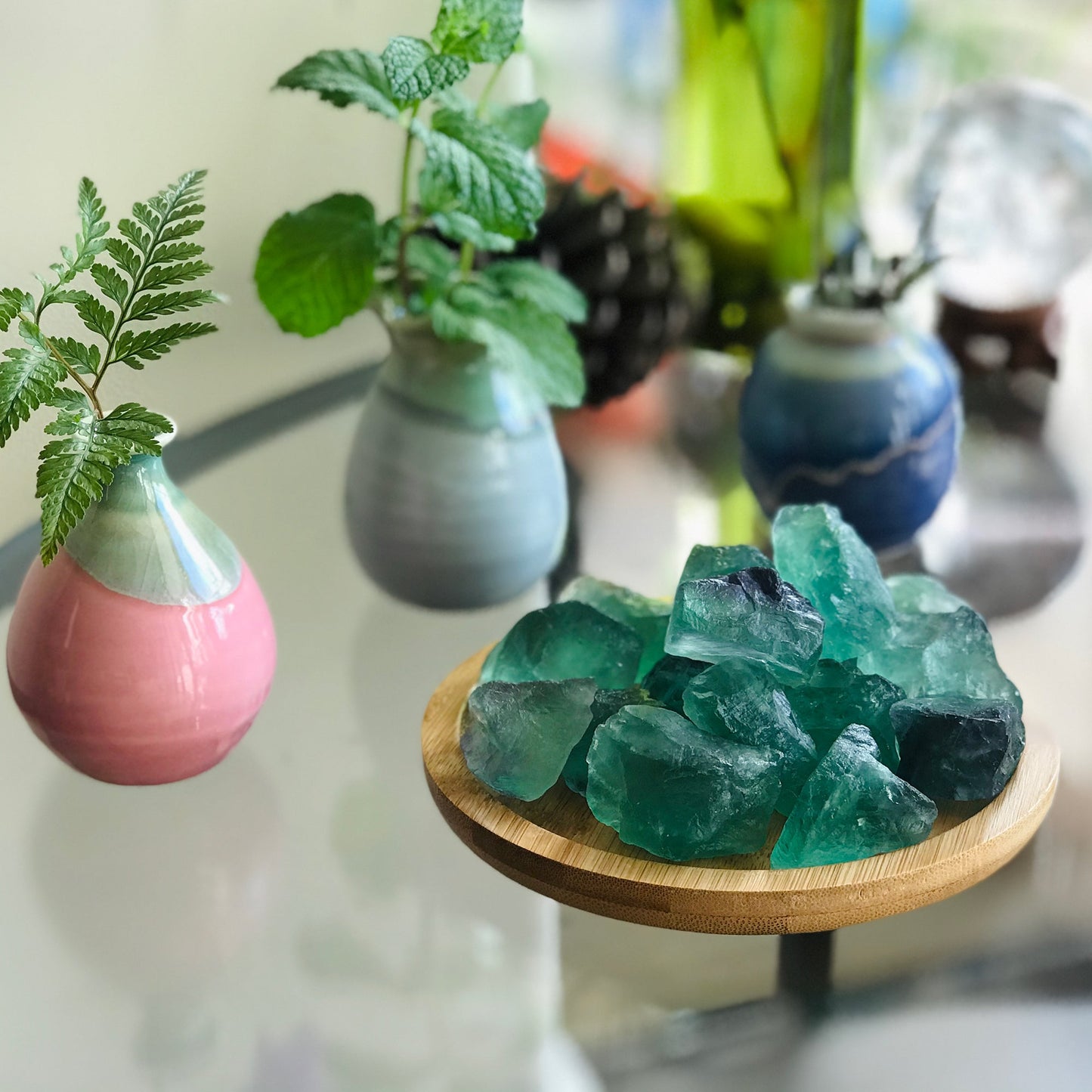 Set Of 3 Green Fluorite Crystal Gemstone Mineral | Healing Raw Stone | Holiday Gifts