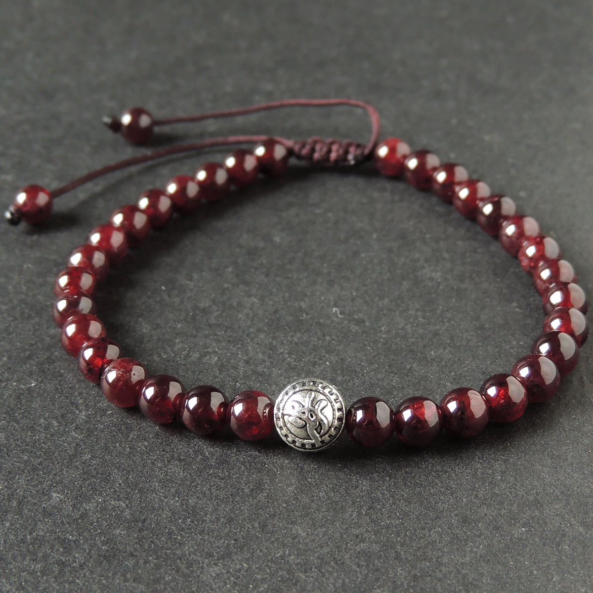Protection Red Garnet Bracelet Braided With Tibetan Silver Pingan Bead For Men & Women Handmade Protection Positivity Jewelry For Base Chakra
