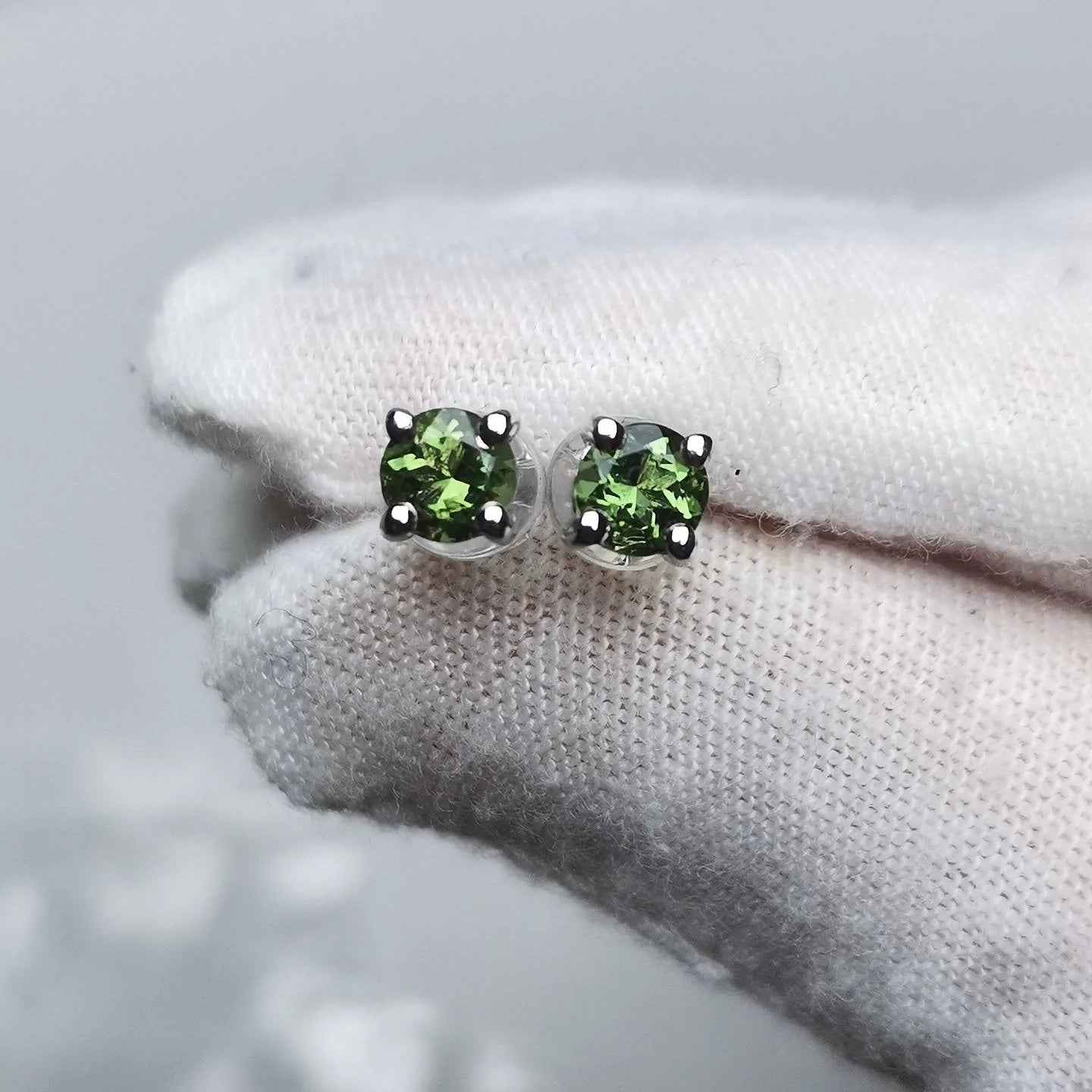 4Mm Gem-Grade Round Cut Moldavite Earrings | Premium Green Healing Stone For Heart Chakra Energy