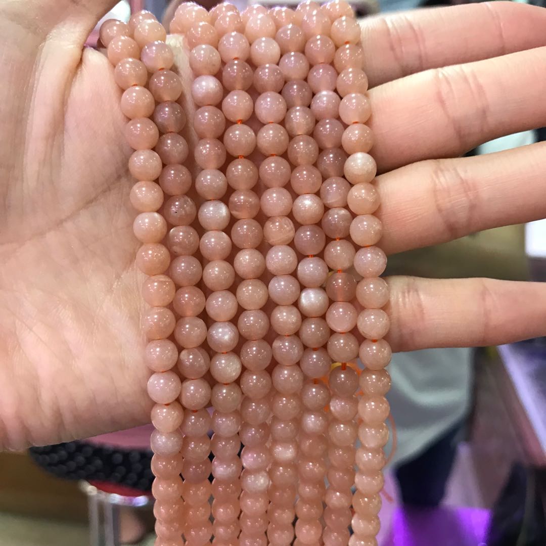 6Mm Natural Best Flash Peach Moonstone Round Bead Strands For Diy Jewelry Project