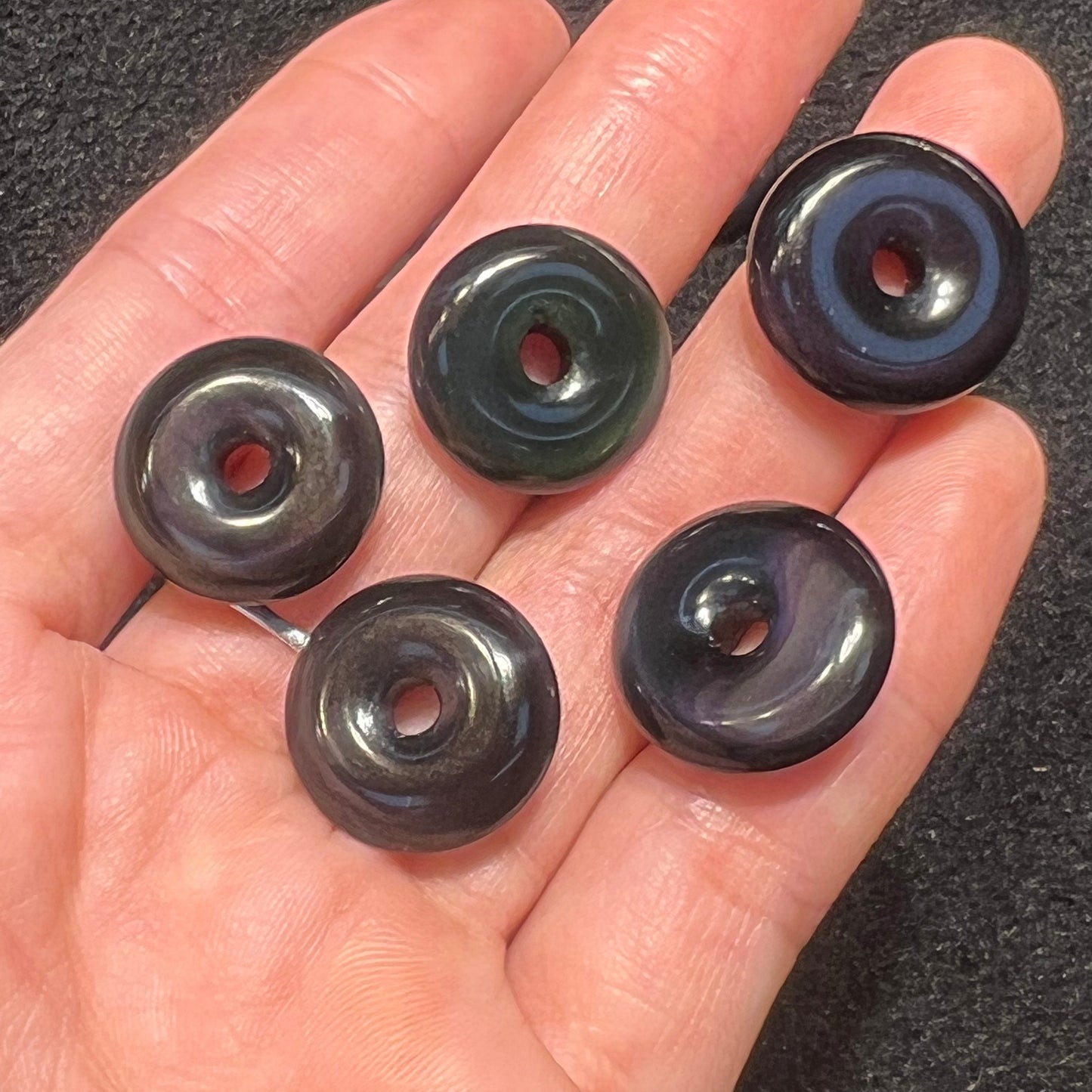 Natural Rainbow Sheen Obsidian Amulet Donut Shape Pendant Charm For Diy Jewelry Project
