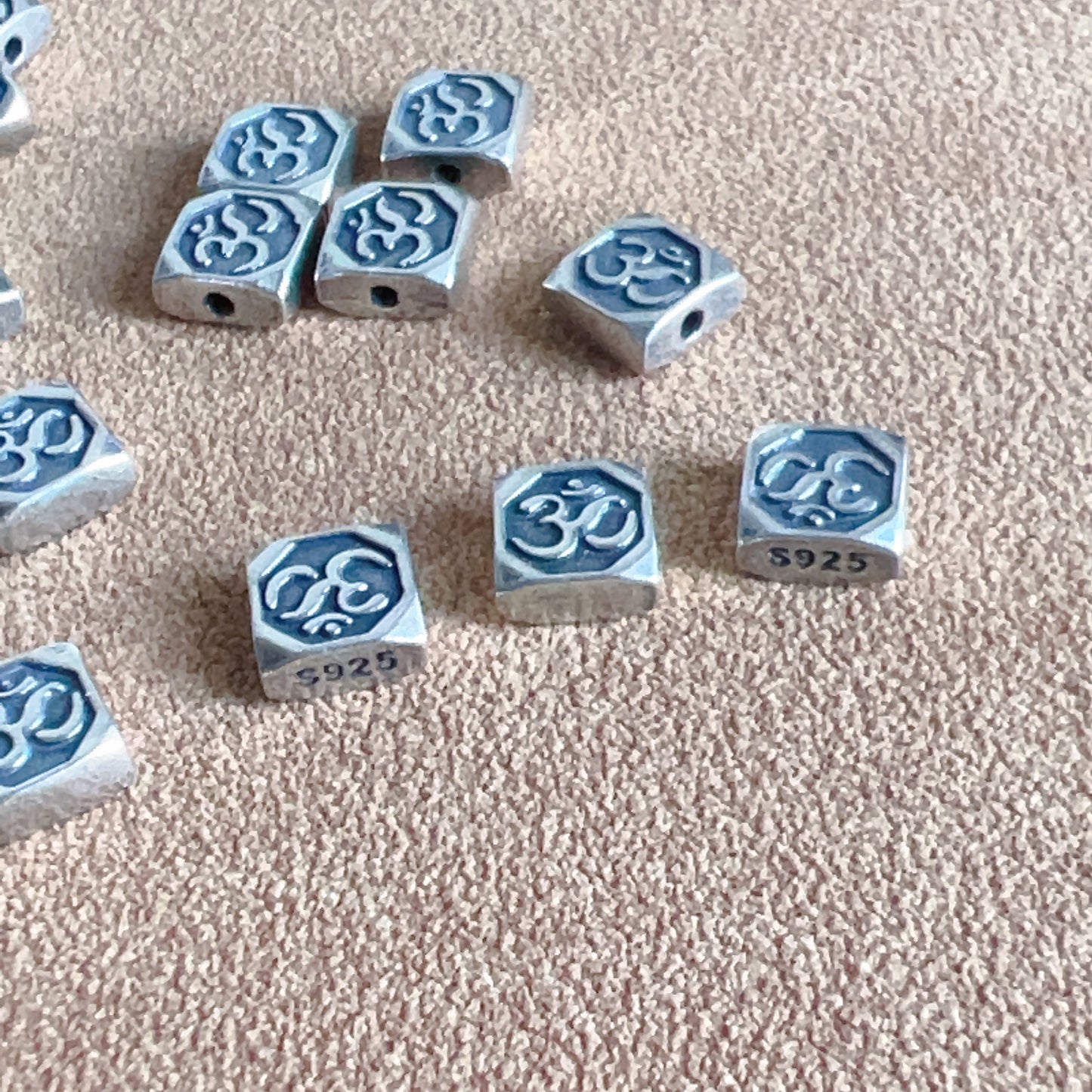 10 Pcs 925 Sterling Silver Double-Side Om Symbol Bead Charm Handmade Diy Jewelry Making Supply