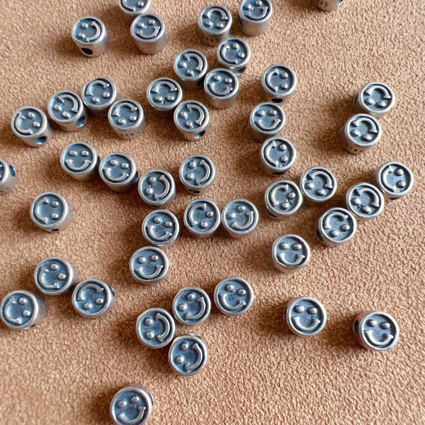 10 Pcs 925 Sterling Silver Double-Sided Smiling Face Beads Handmade Diy Jewelry Making Supply