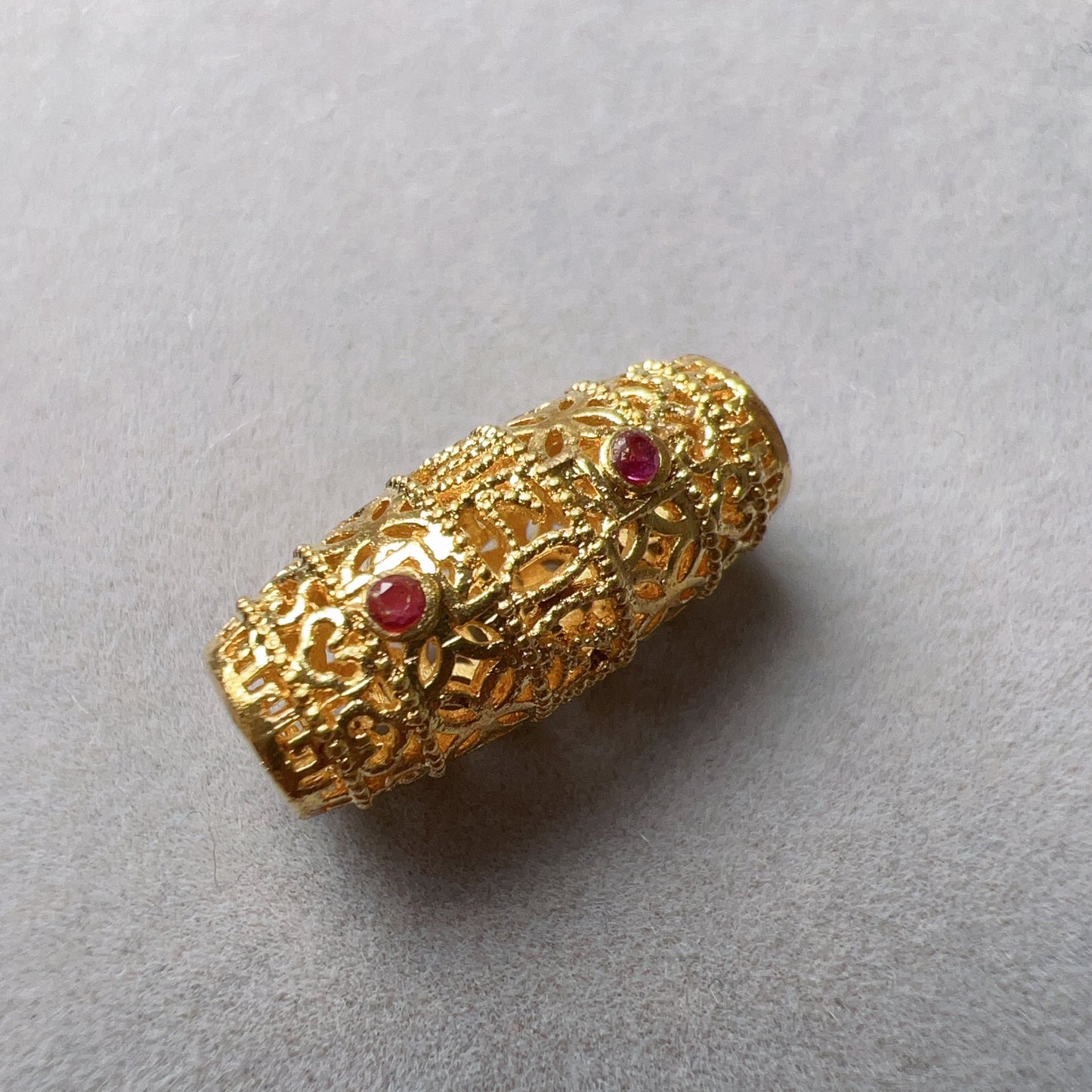 18K Yellow Gold Barrel Bead Charm With Cubic Zirconia Stones For Diy Jewelry Projects