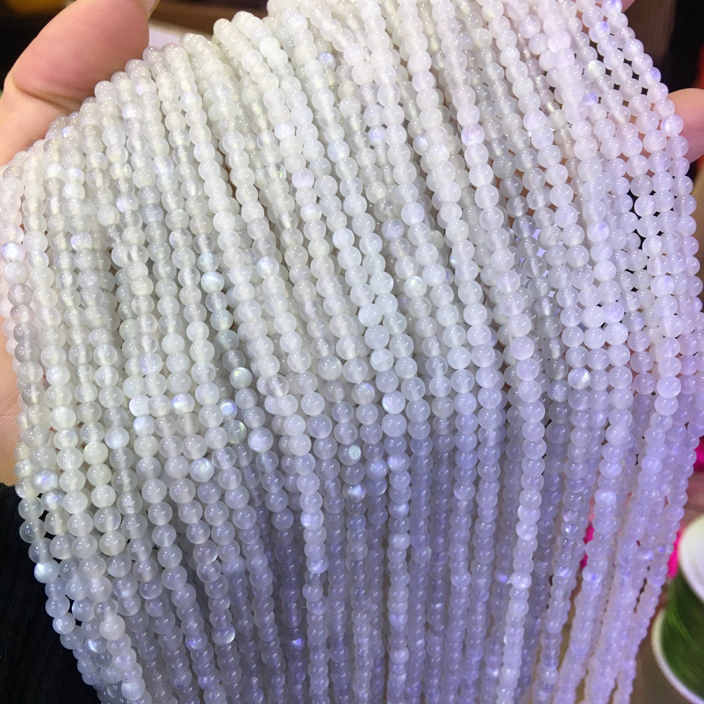 3.5Mm Natural Faceted White Moonstone Round Bead Strands For Diy Jewelry Projects