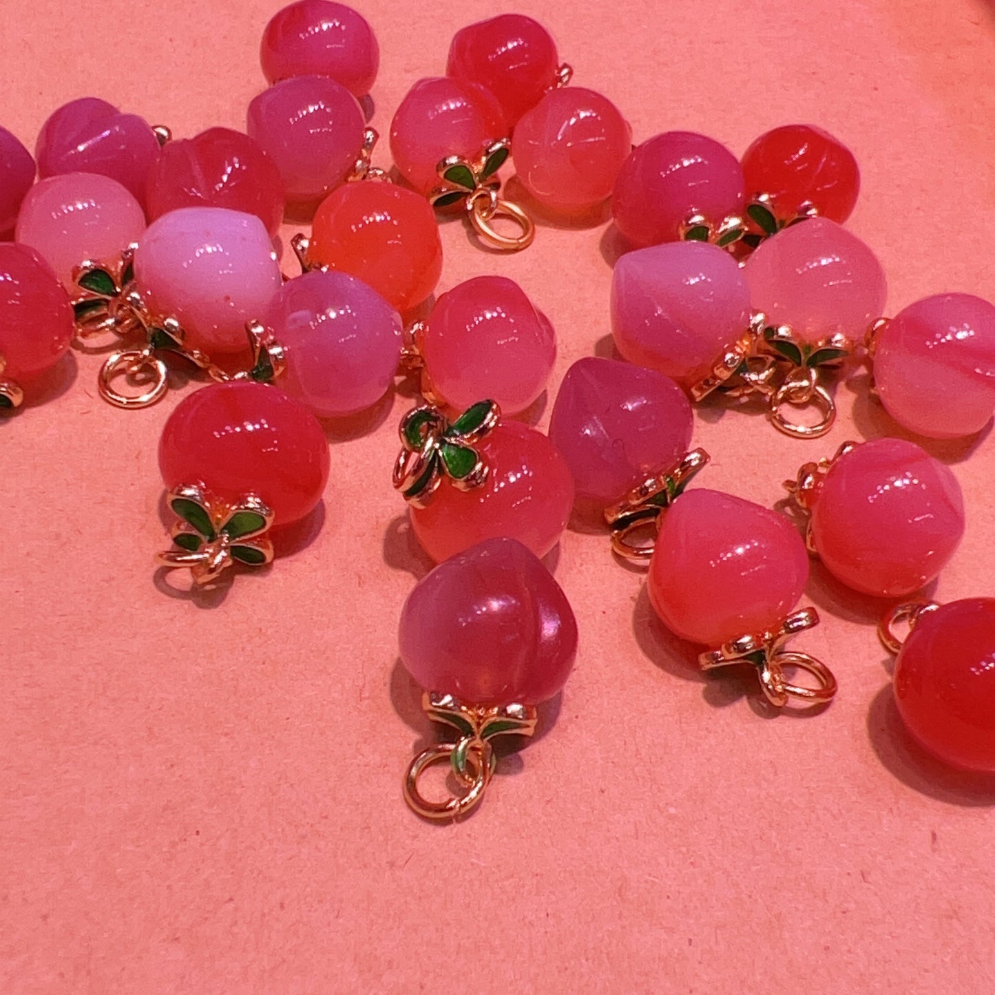 Natural Yanyuan Agate Peaches Pendants With 18K Yellow Gold Plated For Diy Jewelry Project