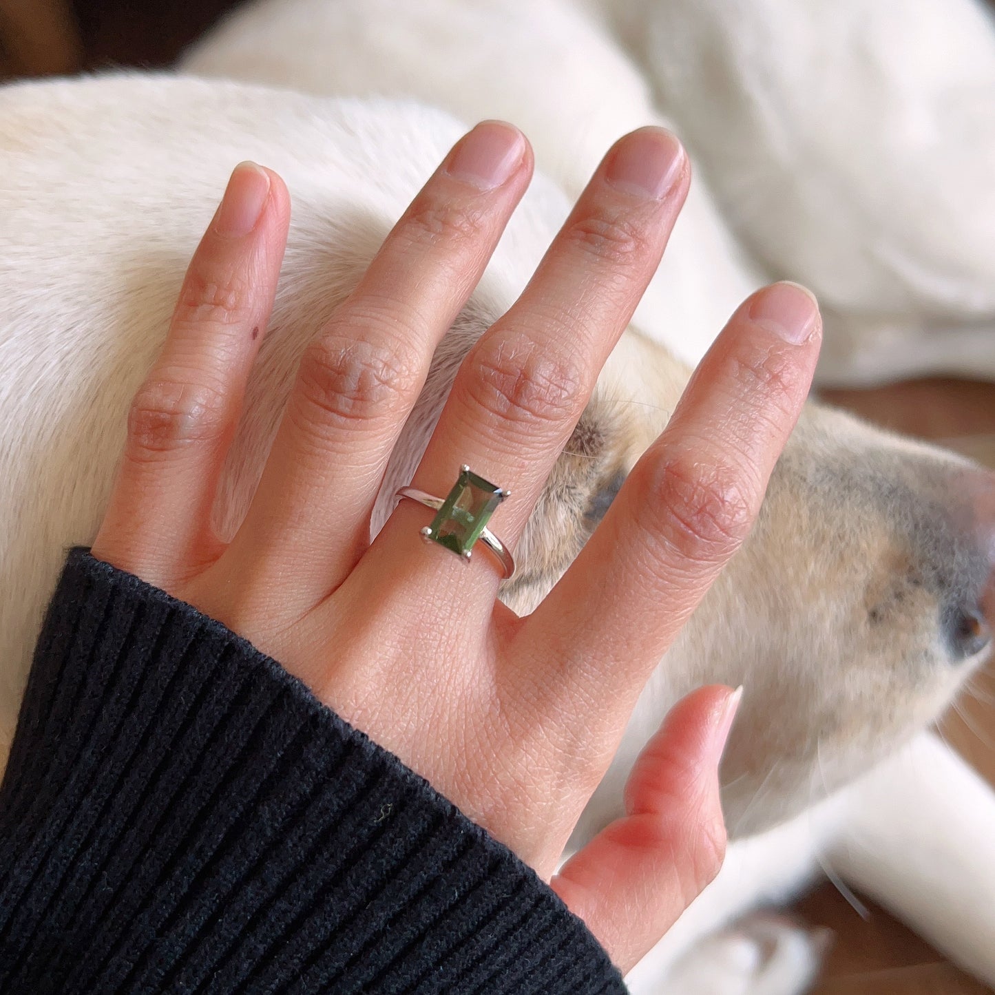 Top Grade Baguette Cut Moldavite Ring | Natural Czech Green Gemstone | Rare High-Frequency Heart Chakra Healing Stone