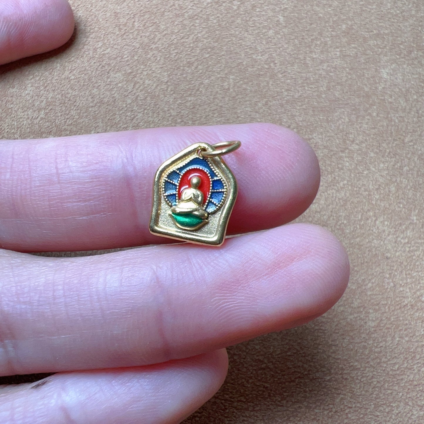 18K Yellow Gold Sakyamuni Buddha Six Mantra Symbols Hand-Painted Pendants For Diy Jewelry Projects