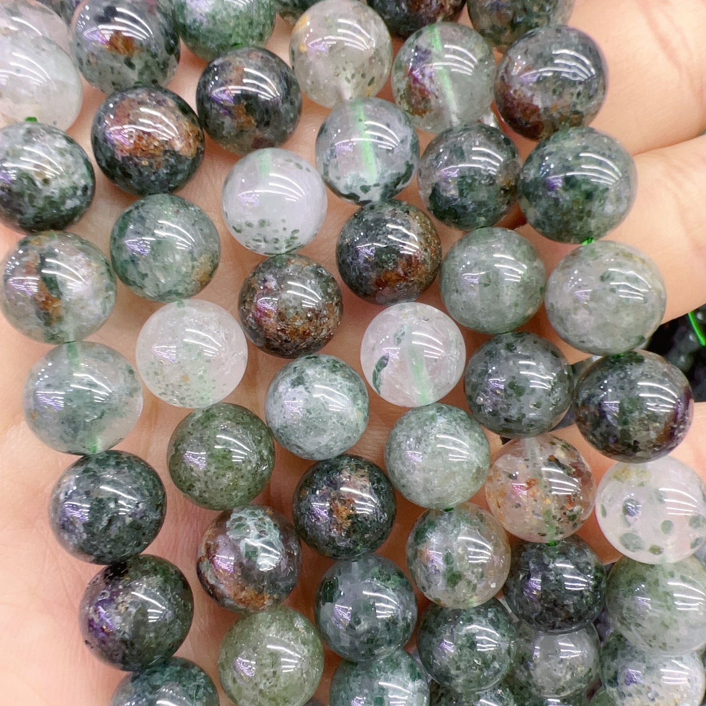 10Mm Natural Assorted Phantom Quartz Round Bead Strands For Diy Jewelry Project