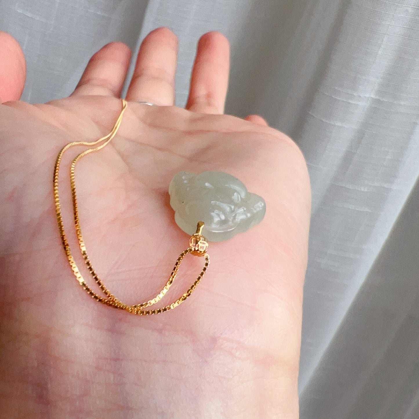 High-Quality Light Green Nephrite Jade Happy Buddha Pendant With 18K Yellow Gold Buckle | 925 Sterling Silver Necklace | Heart Chakra Healing Gemstone