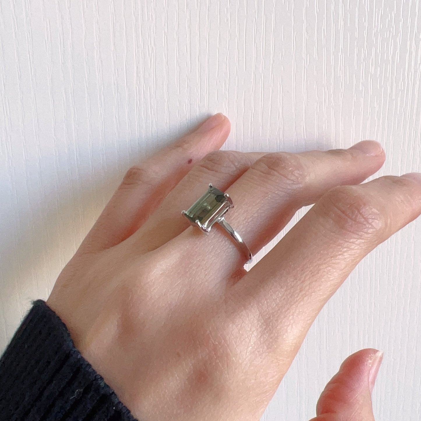 Top Grade Baguette Cut Moldavite Ring | Natural Czech Green Gemstone | Rare High-Frequency Heart Chakra Healing Stone