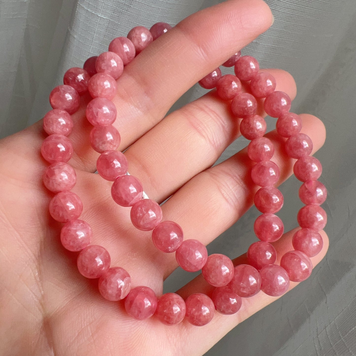 Natural Rhodochrosite Healing Crystal Bracelet | 7.3Mm Heart Chakra Reiki Jewelry For Relationship And Marriage Improvement