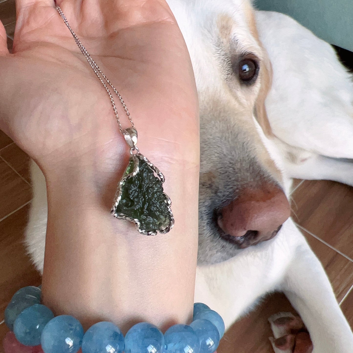 5.6G Natural Czech Moldavite Raw Stone Pendant Necklace Top-Quality Green | Rare High-Frequency Heart Chakra Healing Stone