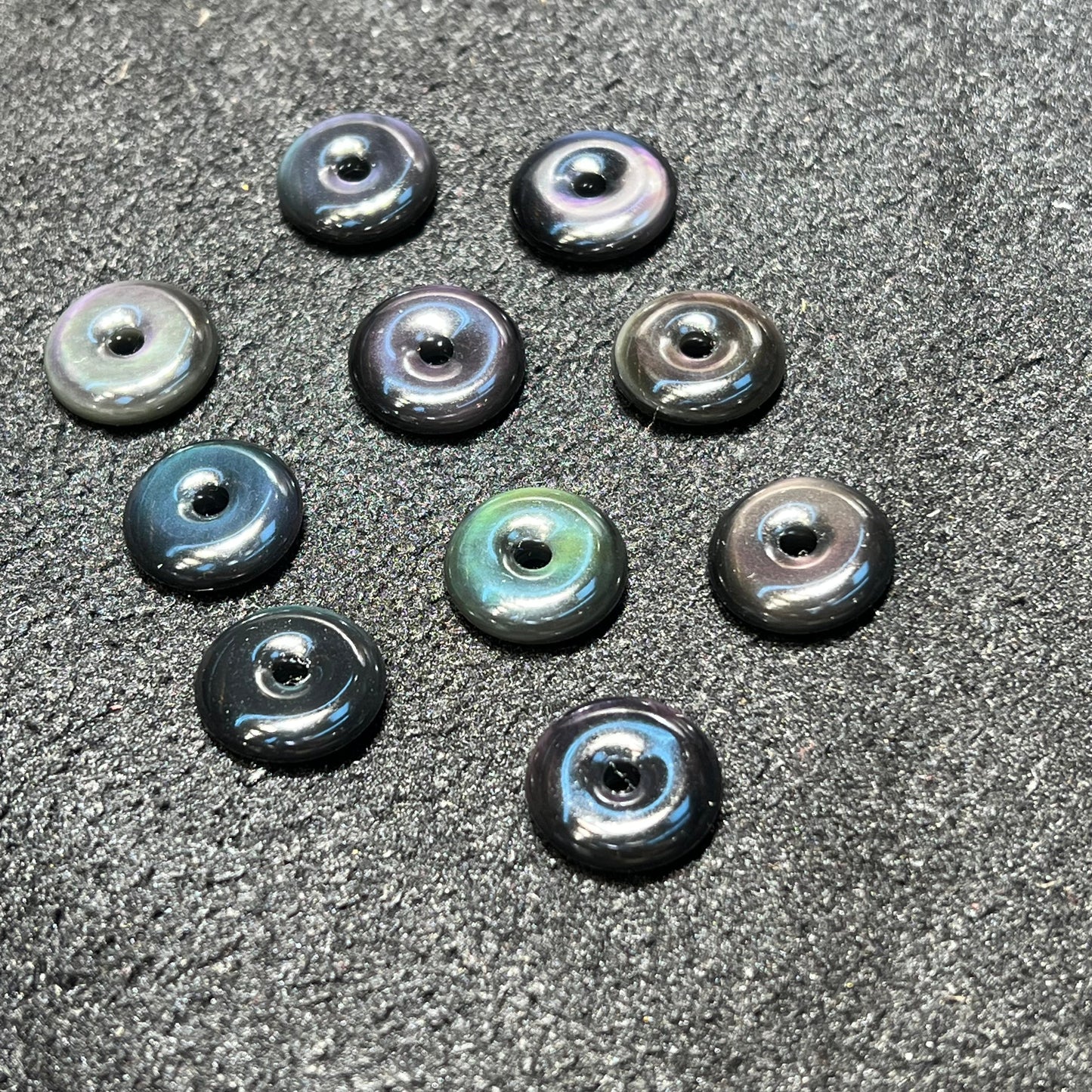 Natural Rainbow Sheen Obsidian Amulet Donut Shape Pendant Charm For Diy Jewelry Project