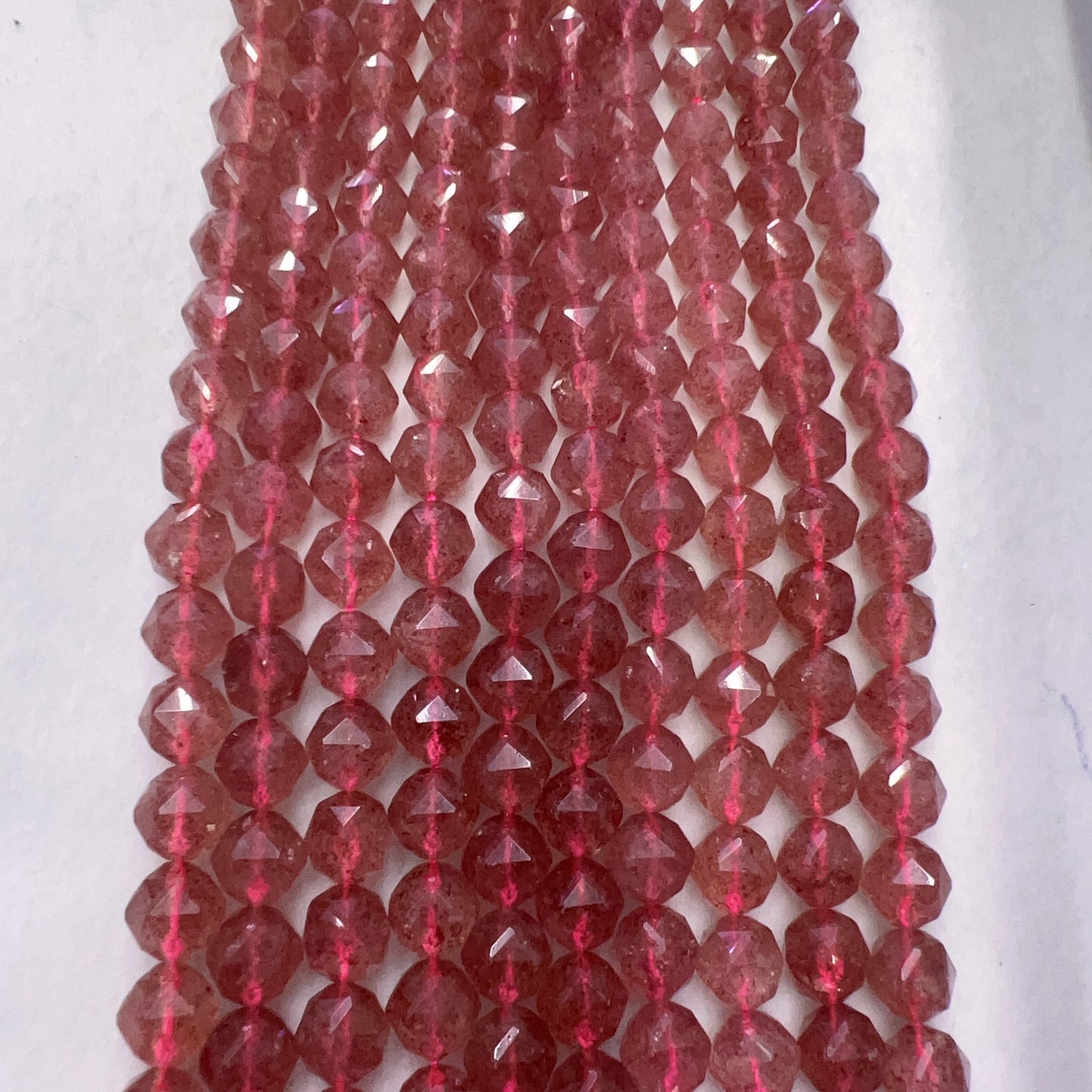 9.5Mm High-Quality Natural Strawberry Quartz Diamond Cut Faceted Bead Strands Jewelry Findings Supplies