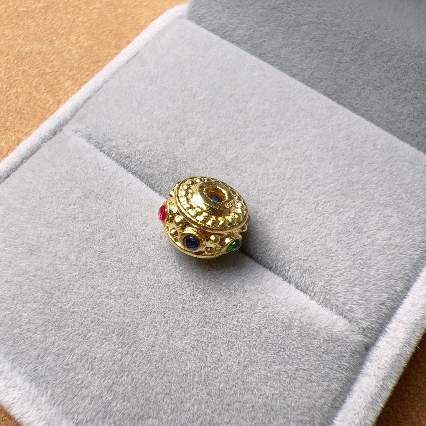 18K Yellow Gold Wheel Bead Charms With Colorful Cubic Zirconia Stones Settings For Diy Jewelry Projects