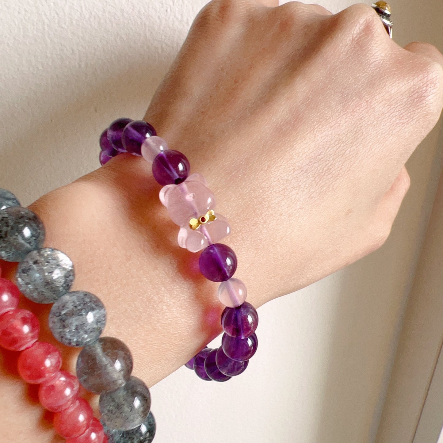 Natural Amethyst Healing Bracelet With Gummy Bear Charm | Custom Crown Chakra Jewelry For Energy Healing And Wellness