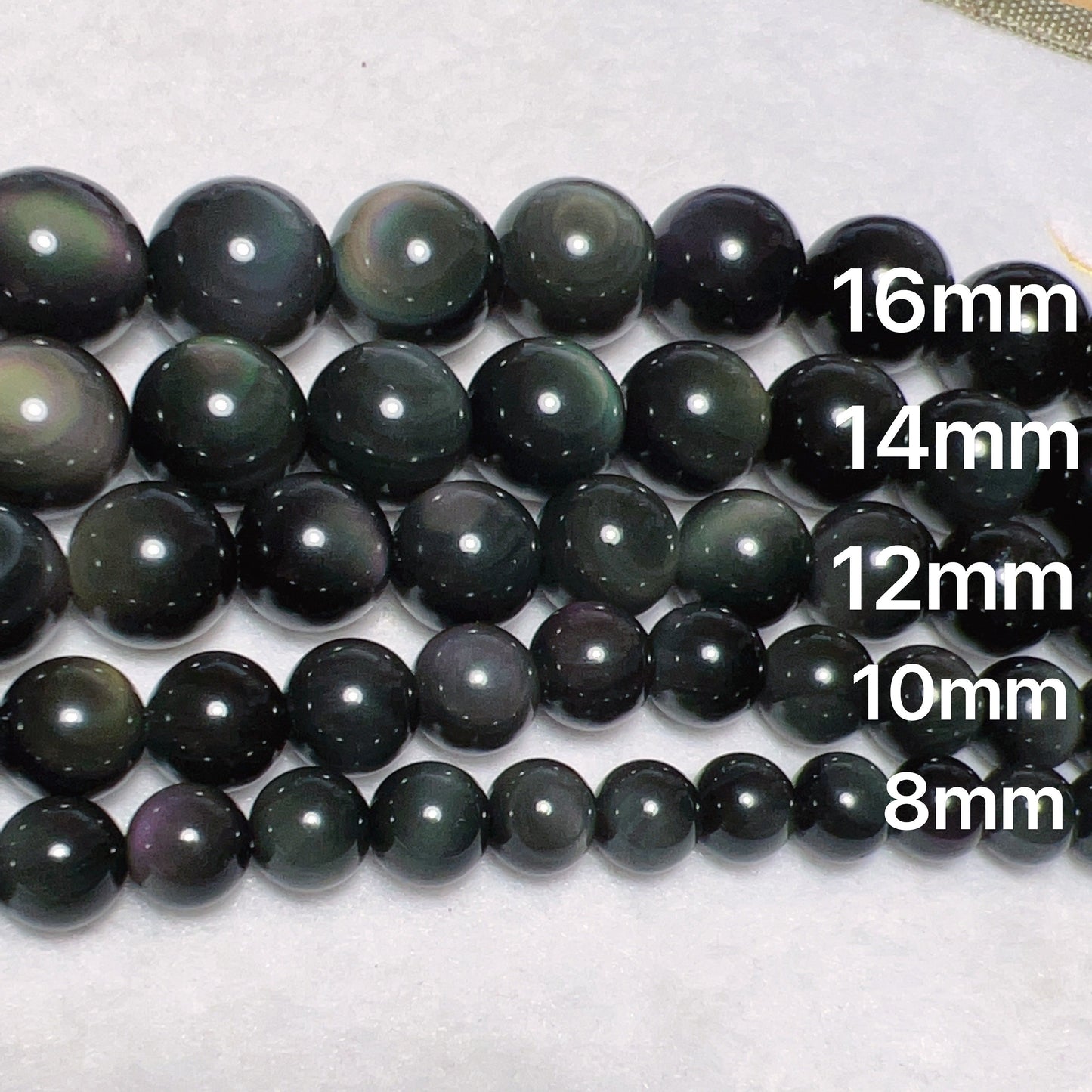 Top Grade Rainbow Obsidian Round Bead Strands (8-16Mm) – Protection Stone For Diy Jewelry Projects And Crafting