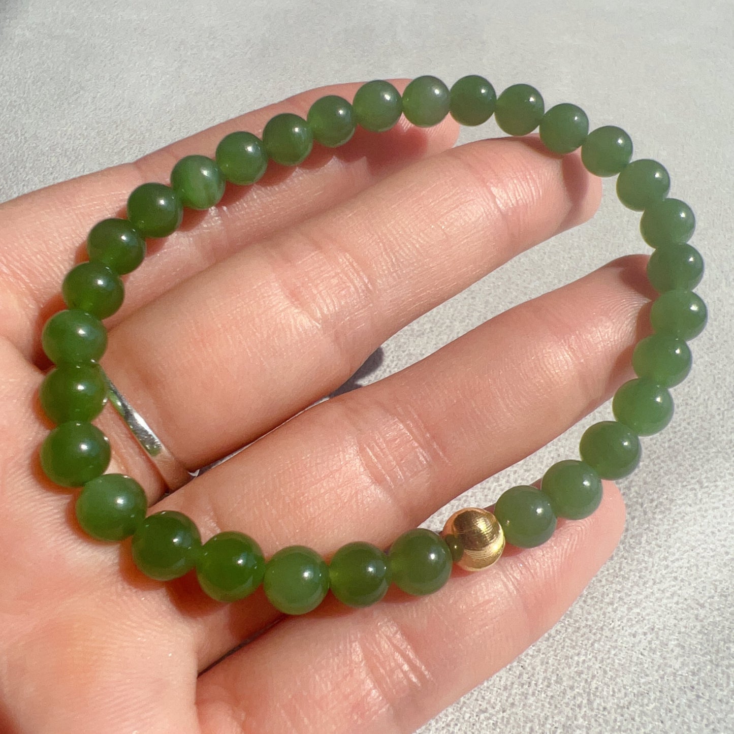 Best Green Nephrite Jade Bracelet With 18K Yellow Gold Cat Eye Bead | Natural Heart Chakra Healing Stone Jewelry