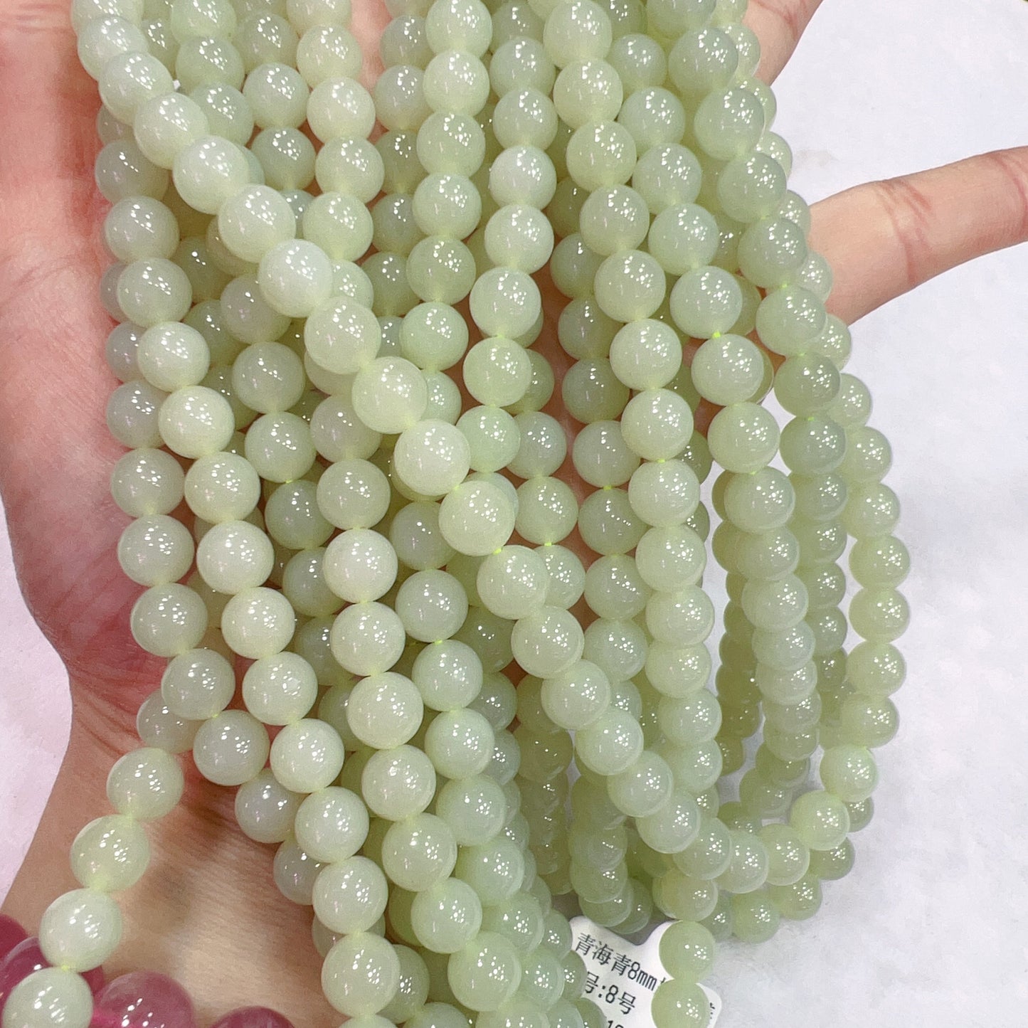8Mm Natural Light Green Nephrite Round Bead Necklace Strands For Diy Jewelry Projects