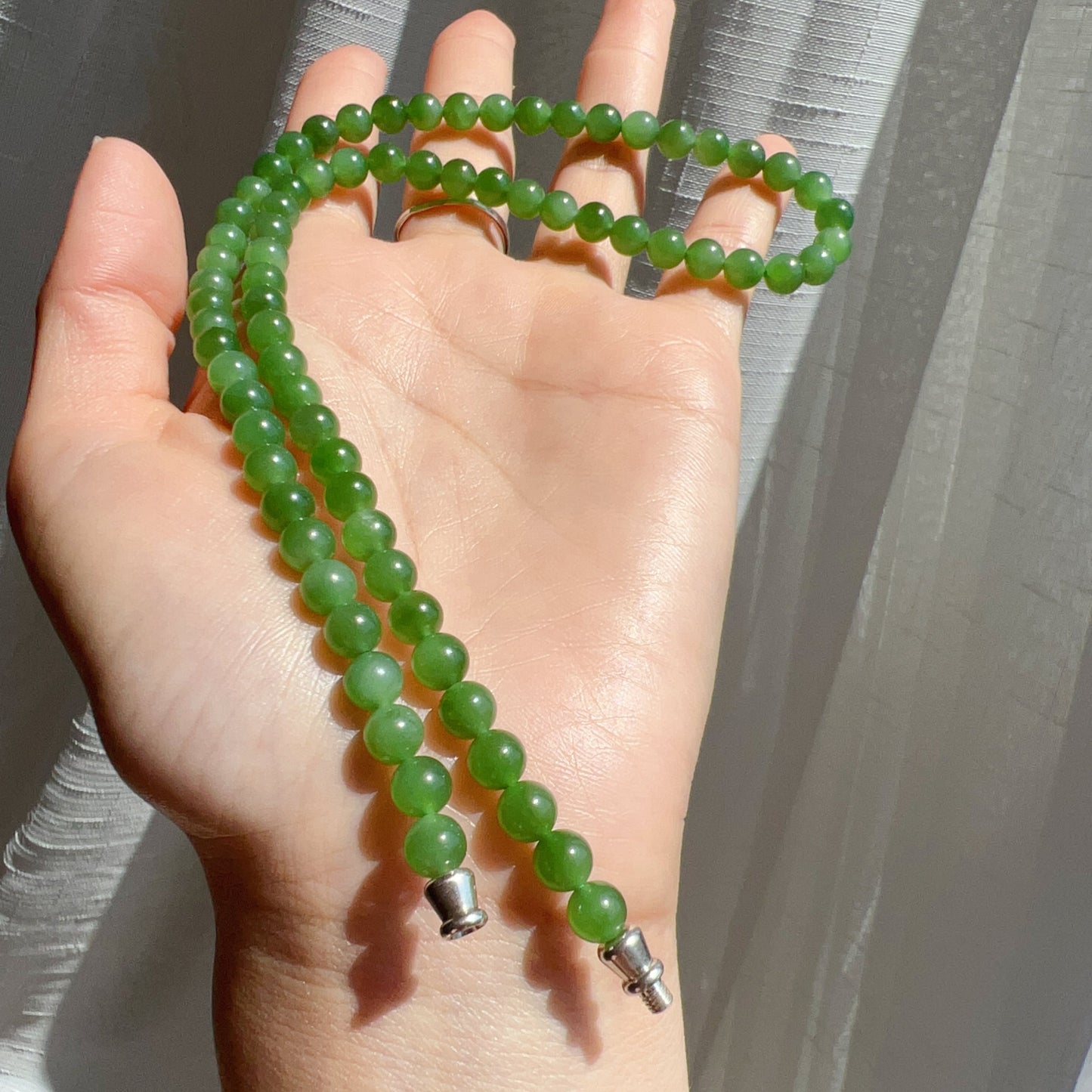 Premium Green Nephrite Jade Beaded Necklace With 925 Sterling Silver Clasp | Natural Heart Chakra Healing Stone Jewelry
