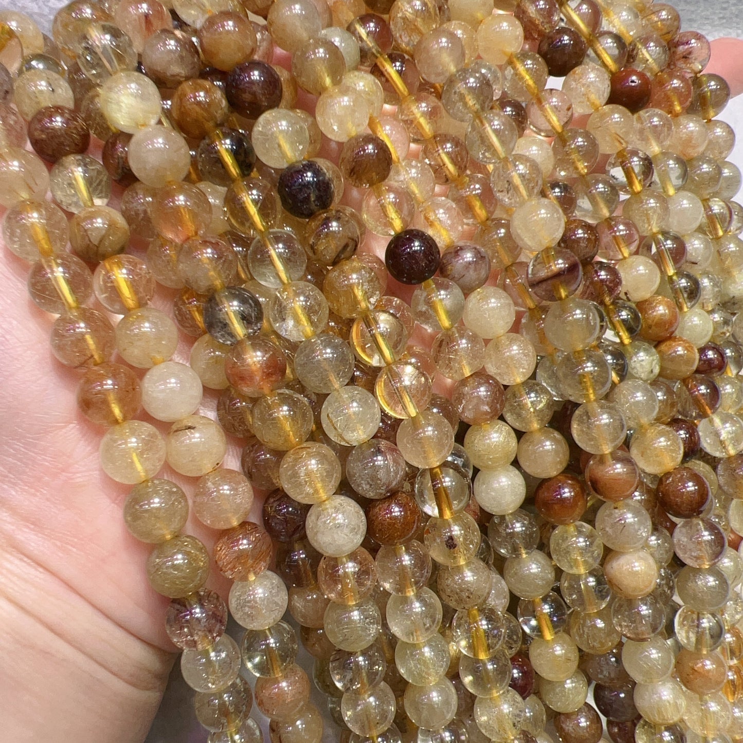 8Mm Natural Assorted Rutilated Quartz Round Beads Strands For Diy Jewelry Projects