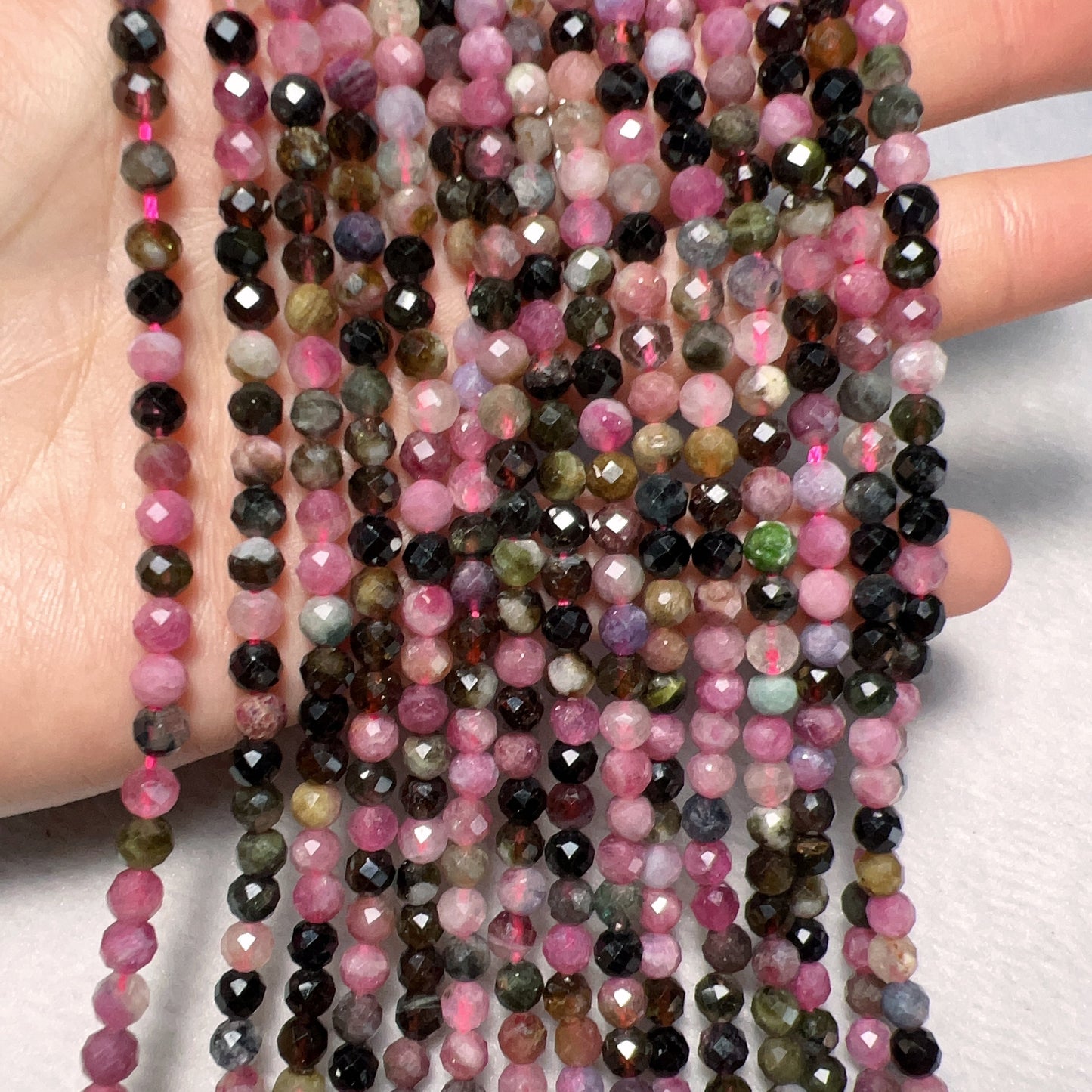 4.8Mm Natural Rainbow Tourmaline Faceted Bead Strands Diy Jewelry Project