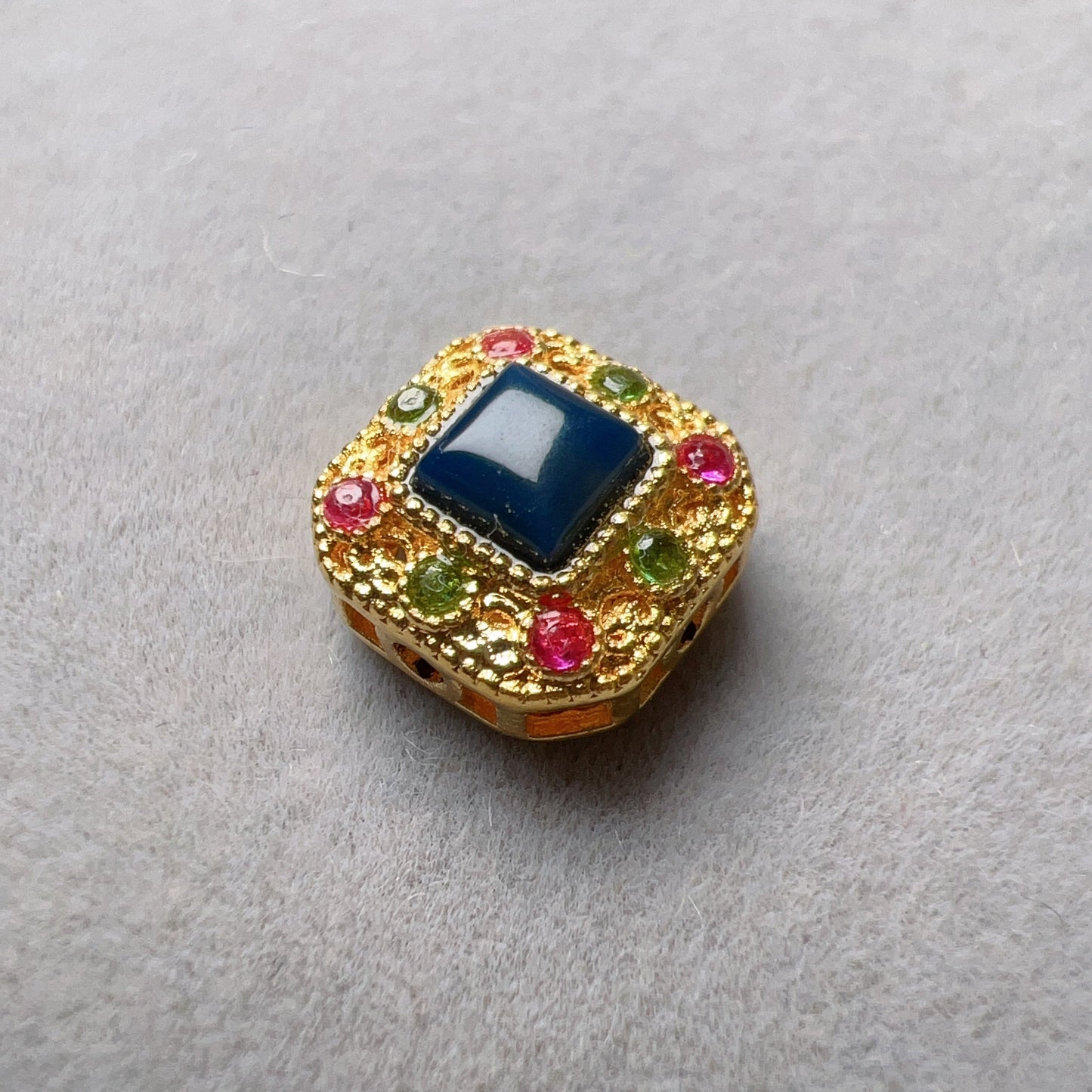 18K Yellow Gold Square Shape Bead Charm Setting With Blue Amber For Diy Jewelry Projects