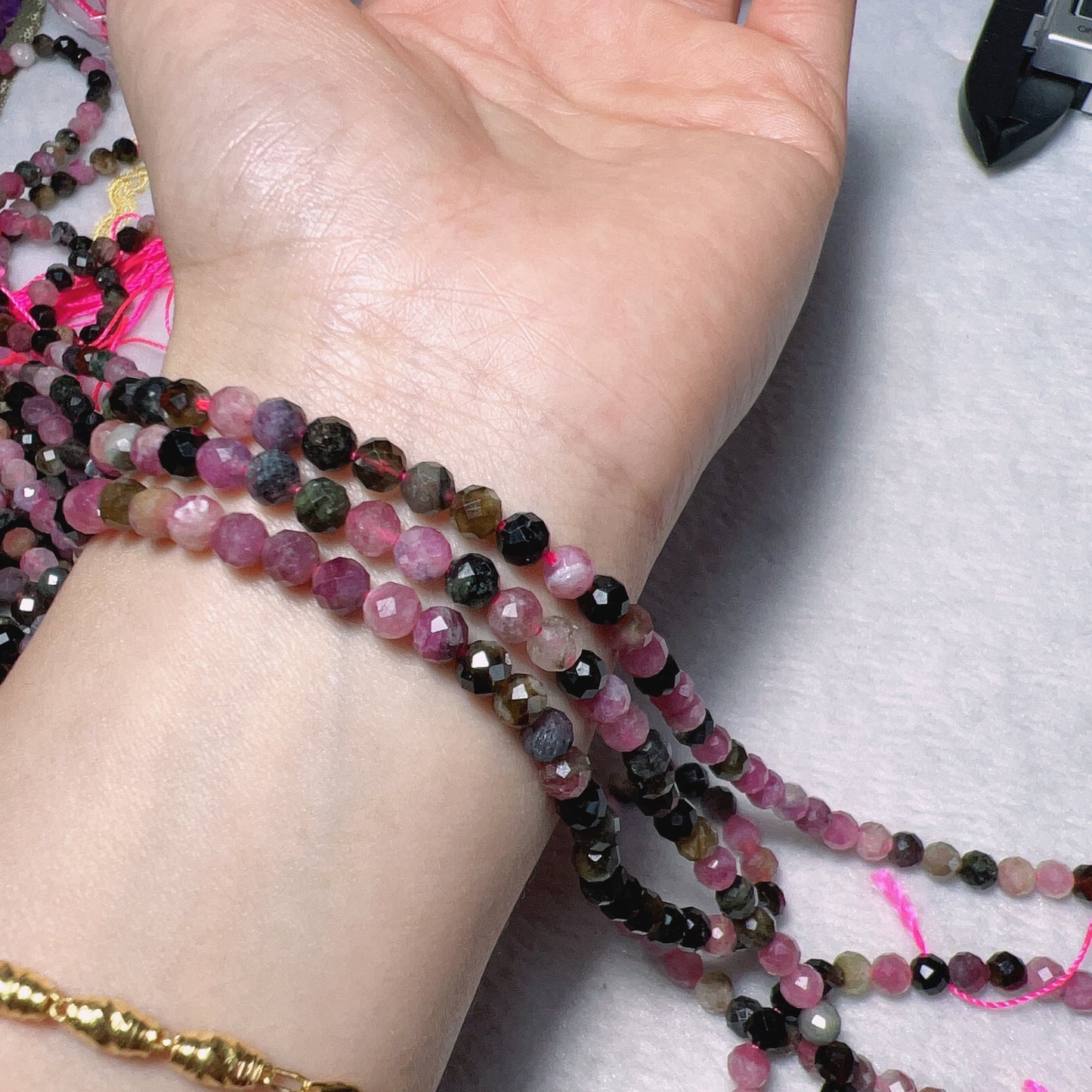 4.8Mm Natural Rainbow Tourmaline Faceted Bead Strands Diy Jewelry Project