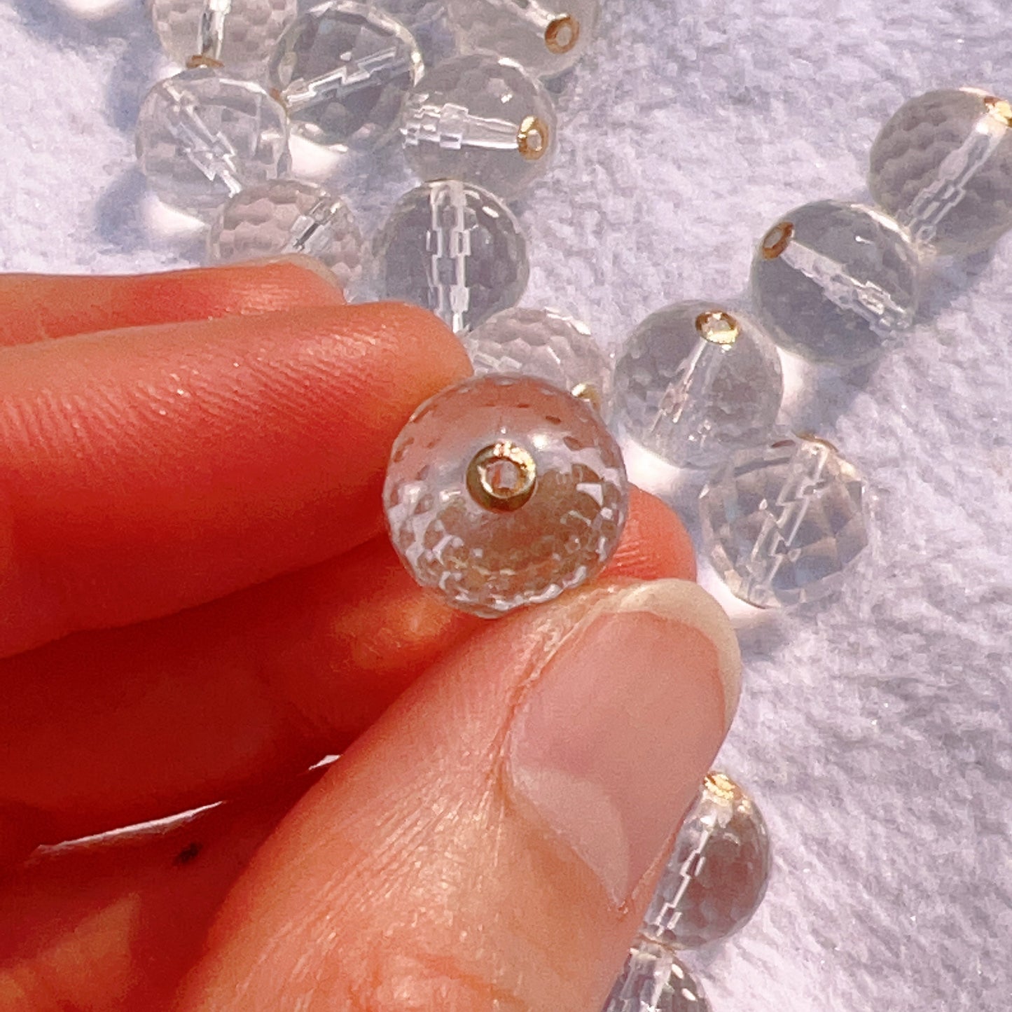 12Mm Natural Faceted Clear Quartz Bead Charms With 18K Yellow Gold Spacers For Diy Jewelry Project