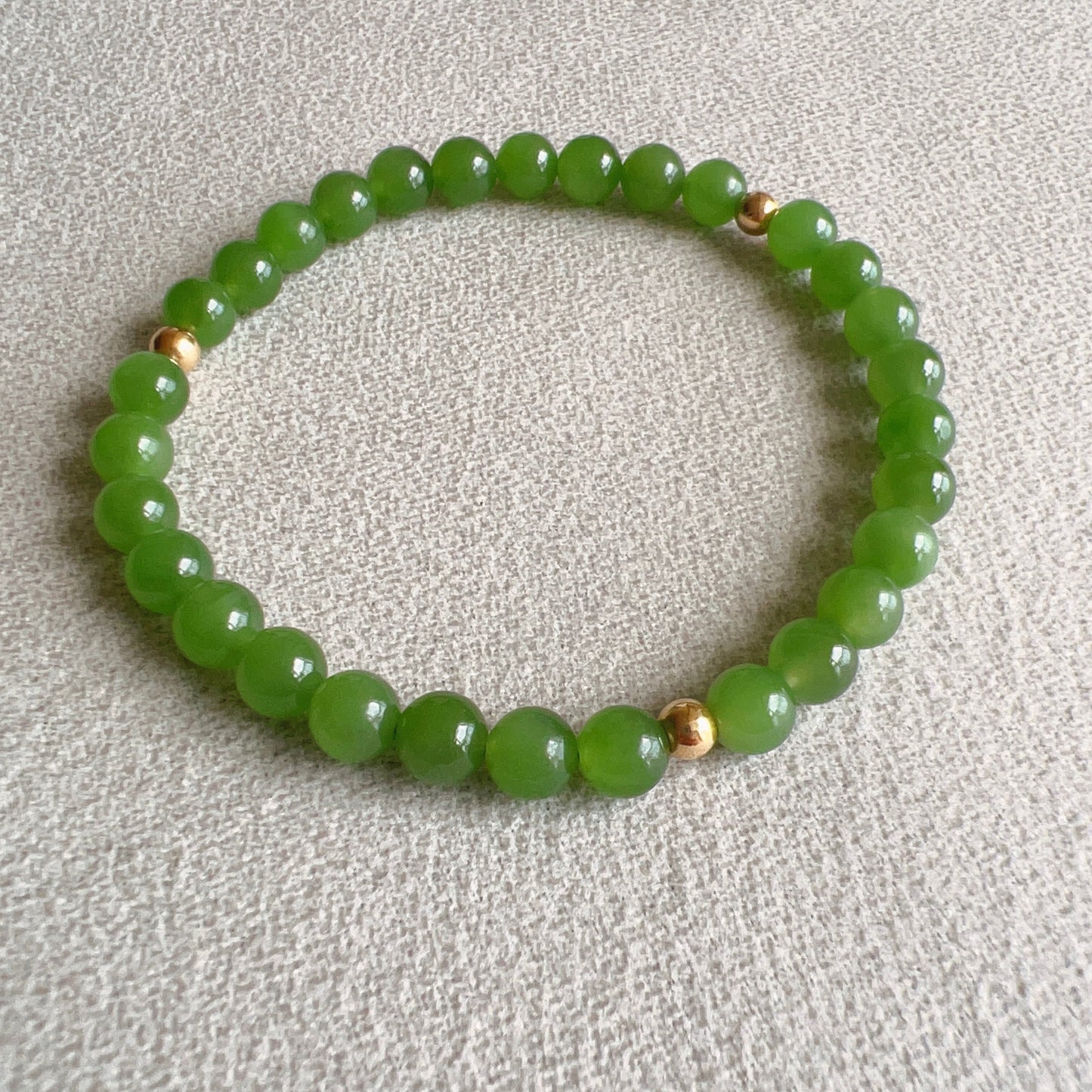 Best Color Green Nephrite Jade 6Mm Bracelet With 18K Yellow Gold Beads | Natural Heart Chakra Healing Stone Jewelry