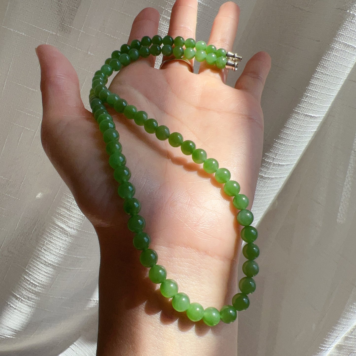 Premium Green Nephrite Jade Beaded Necklace With 925 Sterling Silver Clasp | Natural Heart Chakra Healing Stone Jewelry