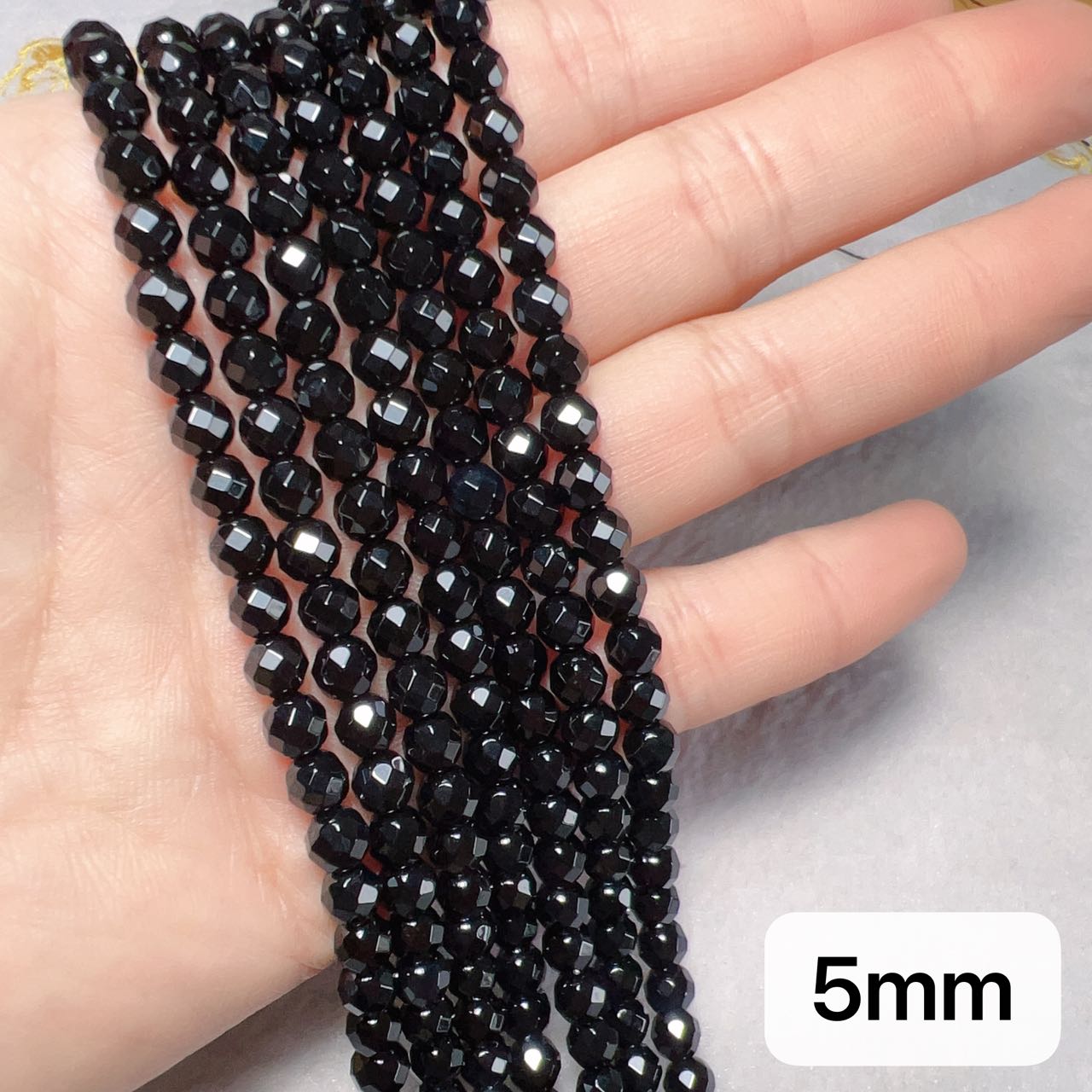 3Mm 4Mm 5Mm Heated Black Onyx Faceted Round Bead Strands For Diy Jewelry Project