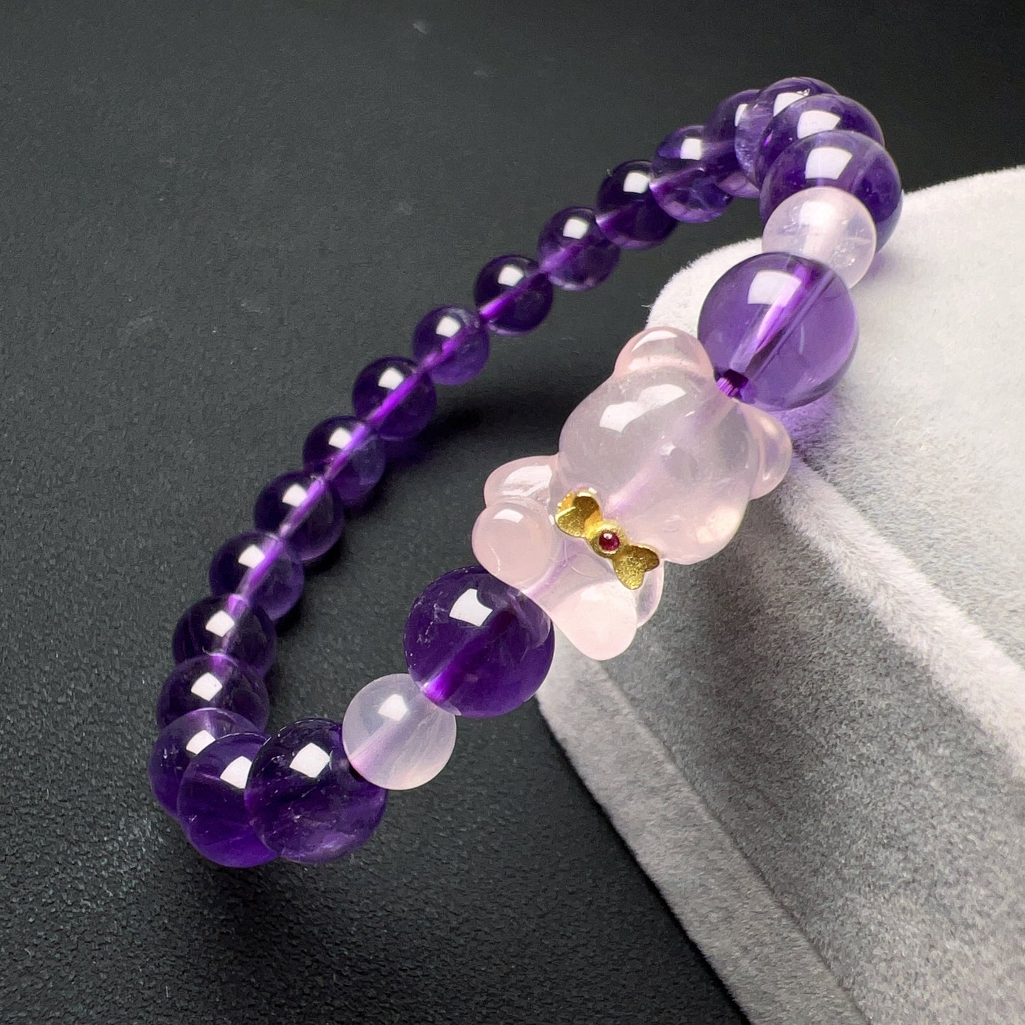 Natural Amethyst Healing Bracelet With Gummy Bear Charm | Custom Crown Chakra Jewelry For Energy Healing And Wellness