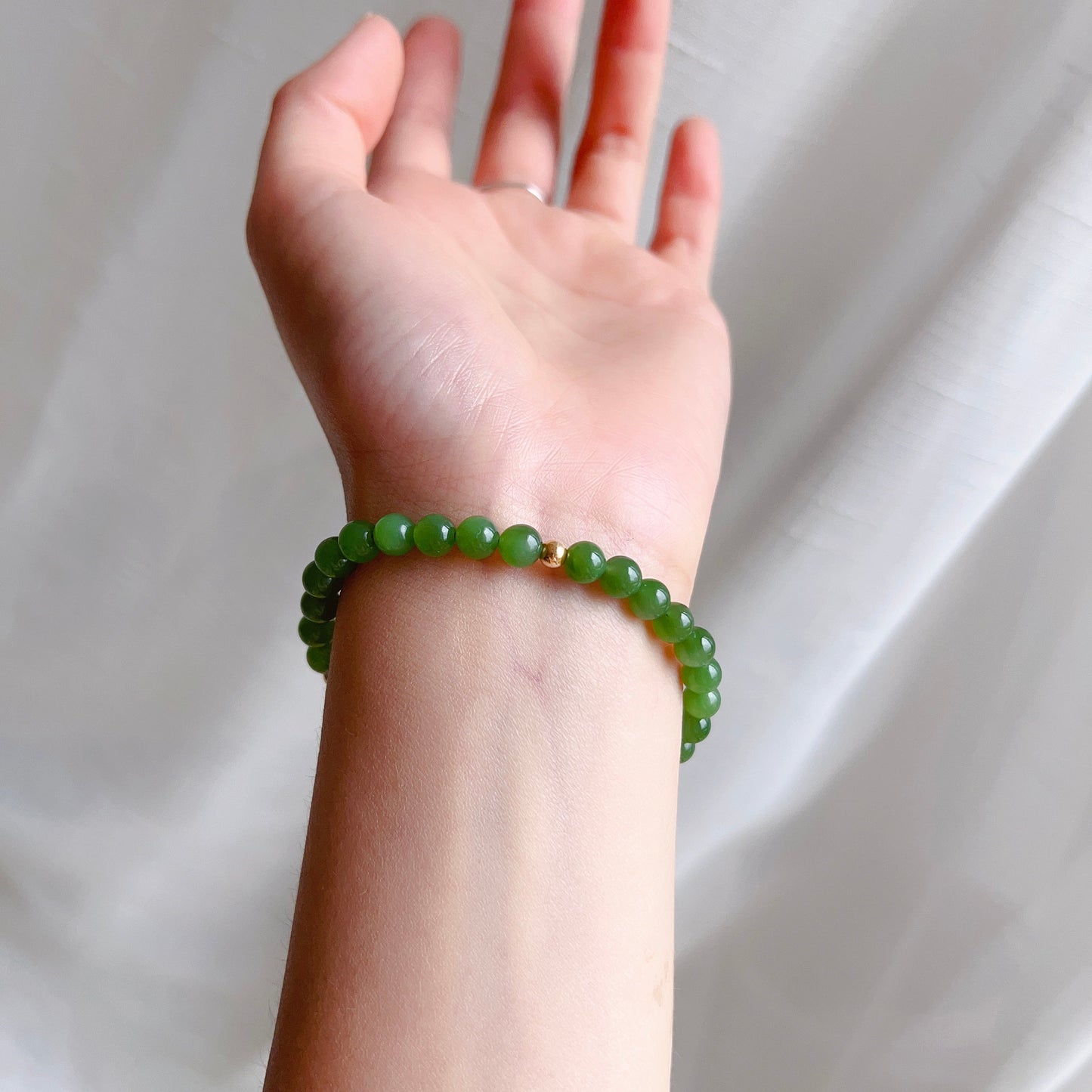Best Color Green Nephrite Jade 6Mm Bracelet With 18K Yellow Gold Beads | Natural Heart Chakra Healing Stone Jewelry