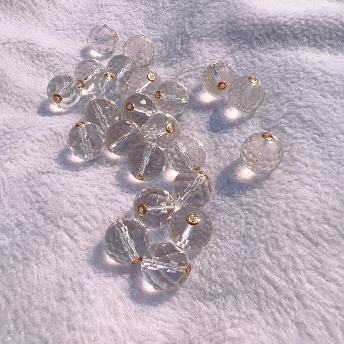 12Mm Natural Faceted Clear Quartz Bead Charms With 18K Yellow Gold Spacers For Diy Jewelry Project