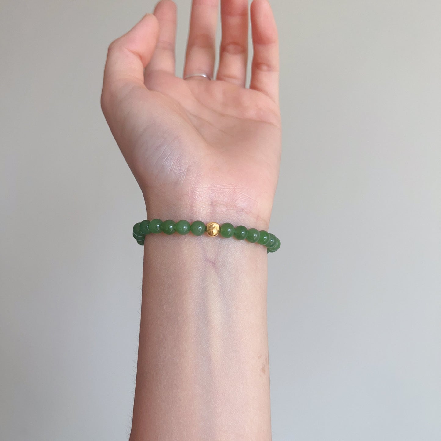 Best Green Nephrite Jade Bracelet With 18K Yellow Gold Cat Eye Bead | Natural Heart Chakra Healing Stone Jewelry