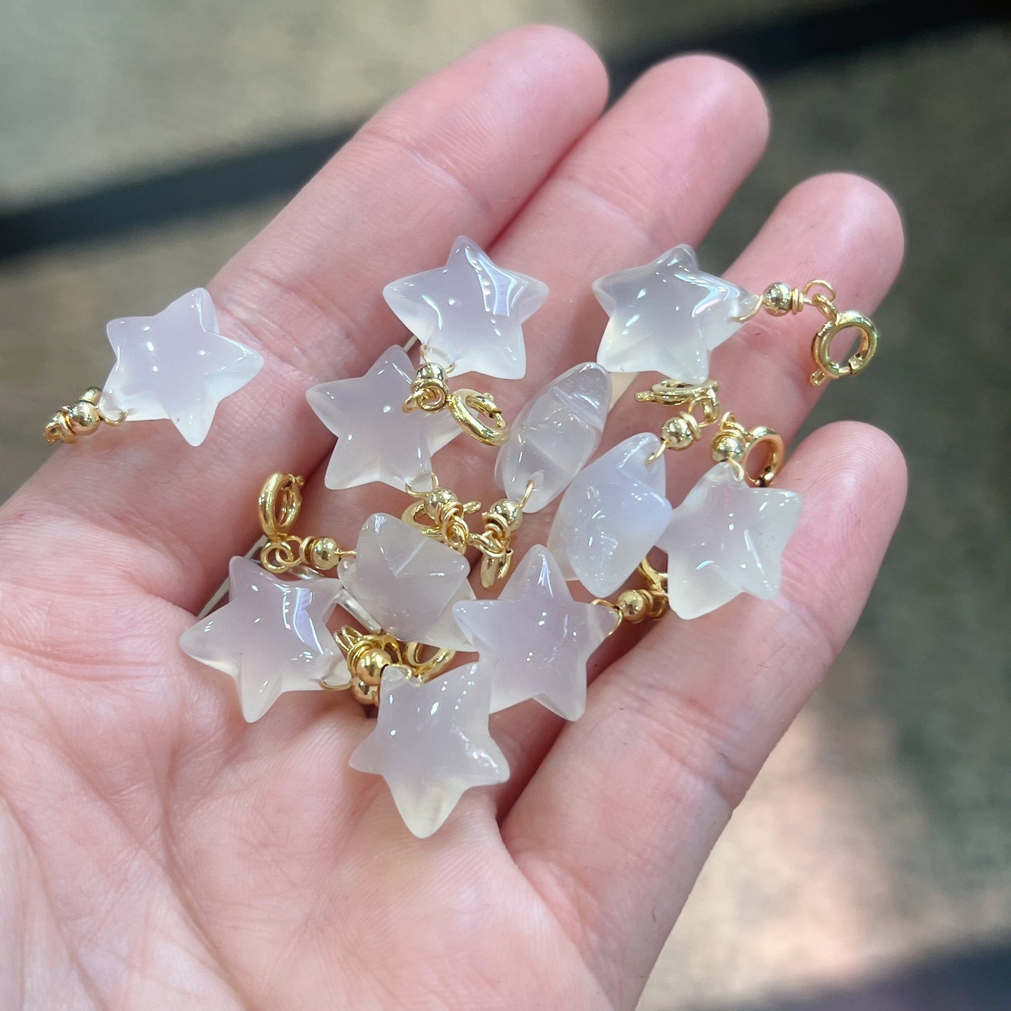 Natural White Chalcedony Star Charms Pendants For Diy Jewelry Project