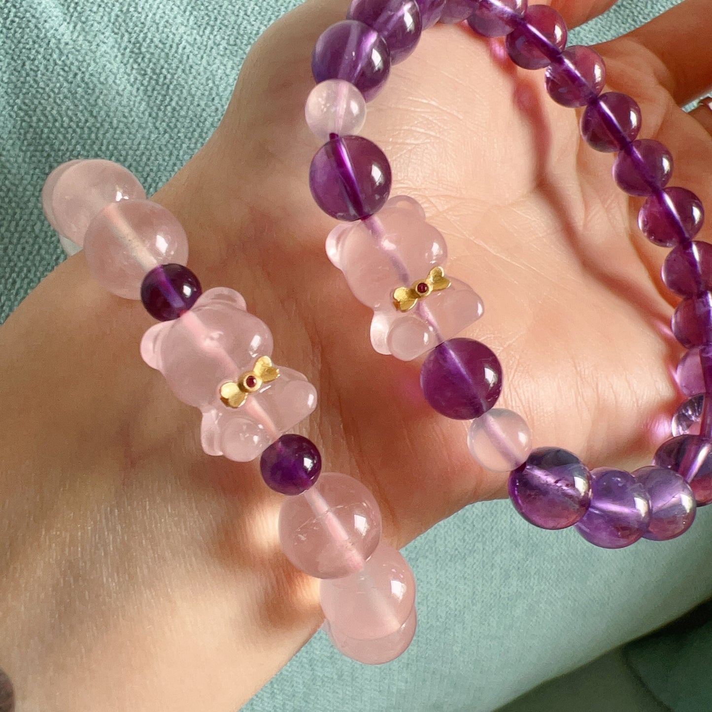 Natural Amethyst Healing Bracelet With Gummy Bear Charm | Custom Crown Chakra Jewelry For Energy Healing And Wellness